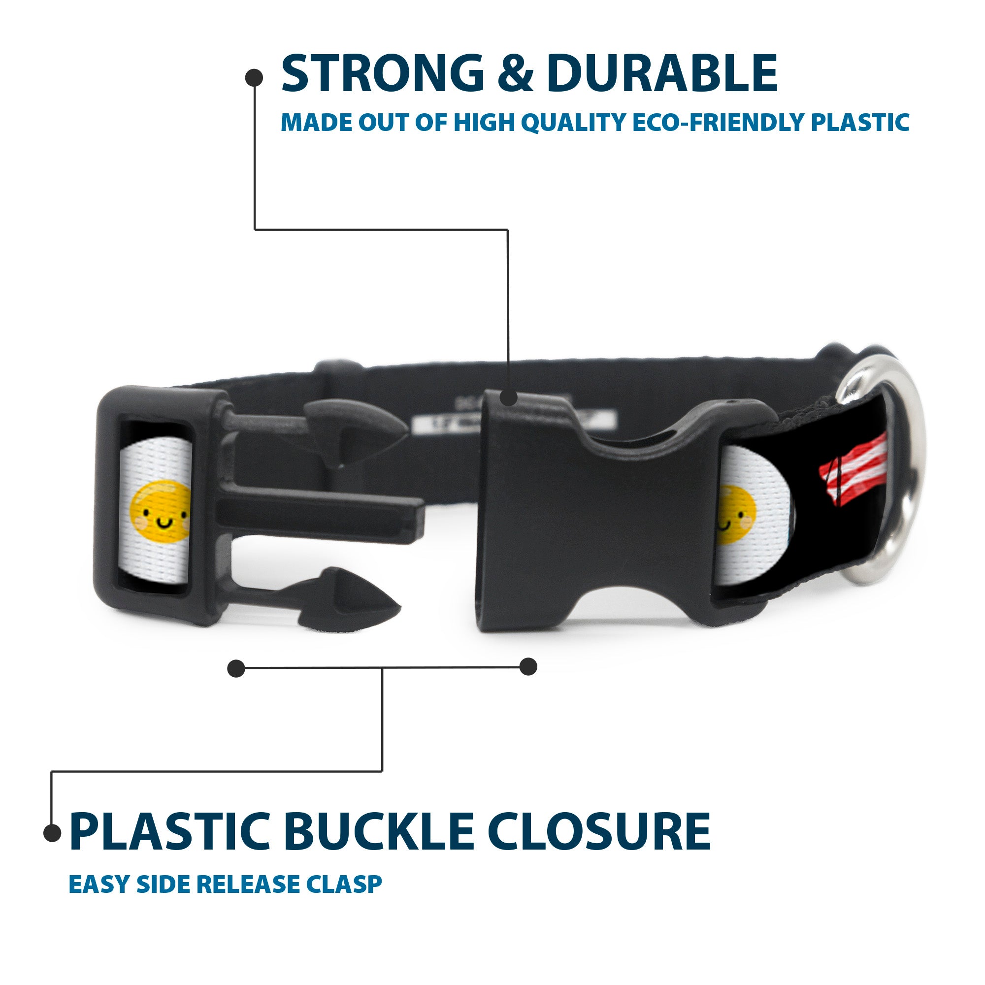 Plastic Clip Collar - Bacon & Eggs Black Plastic Clip Collars Buckle-Down