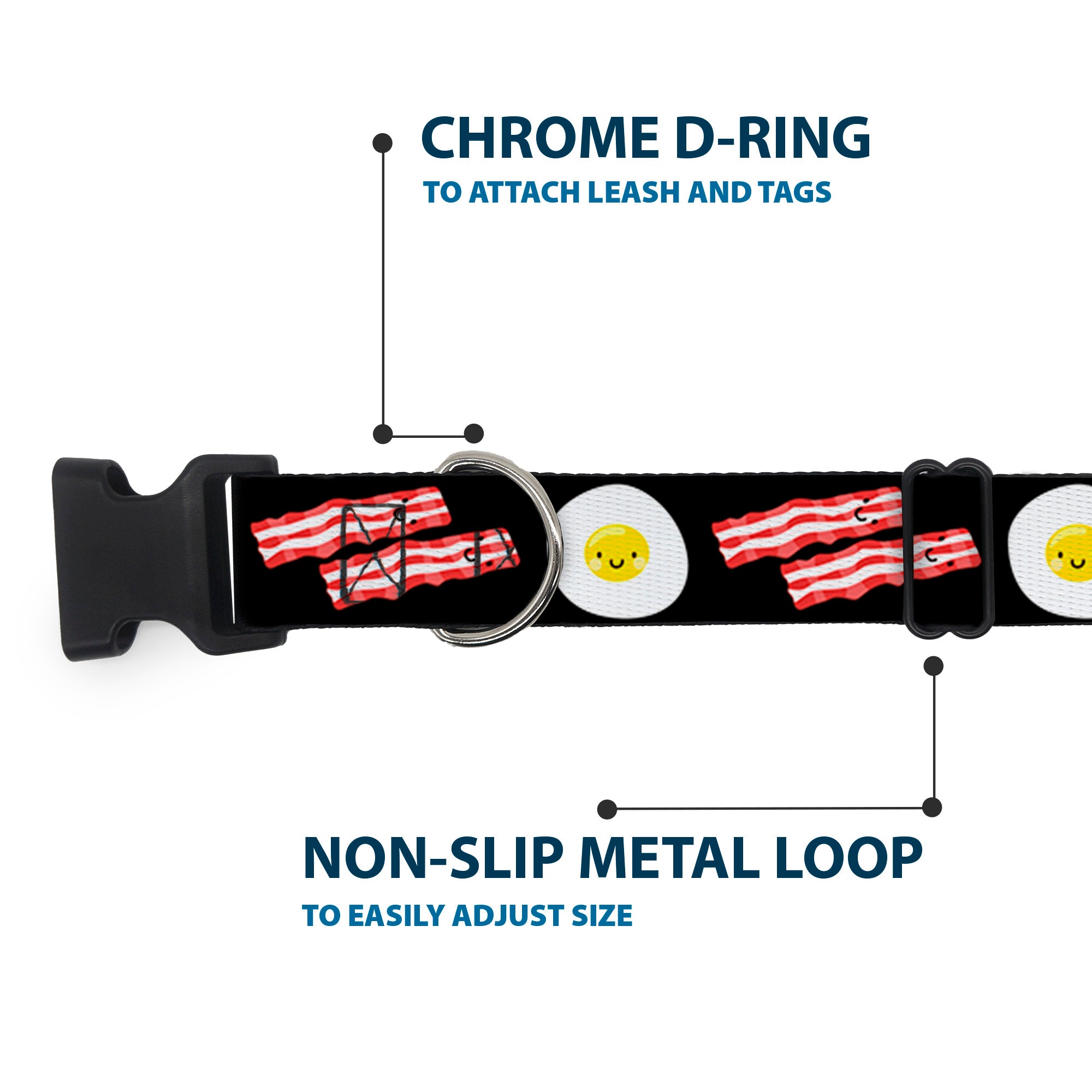 Plastic Clip Collar - Bacon & Eggs Black Plastic Clip Collars Buckle-Down