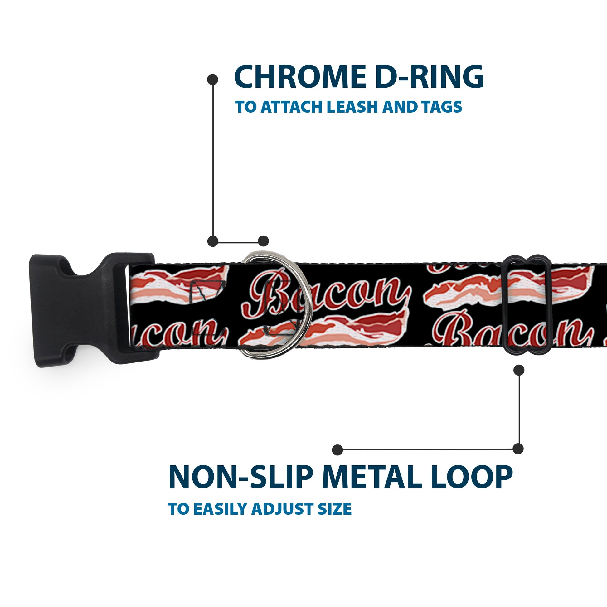 Plastic Clip Collar - BACON Baseball Script Plastic Clip Collars Buckle-Down