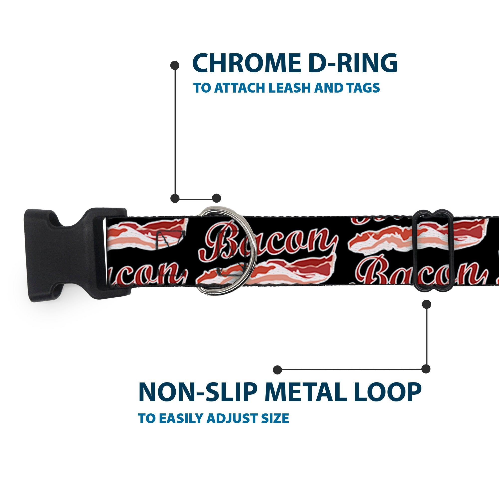 Plastic Clip Collar - BACON Baseball Script Plastic Clip Collars Buckle-Down