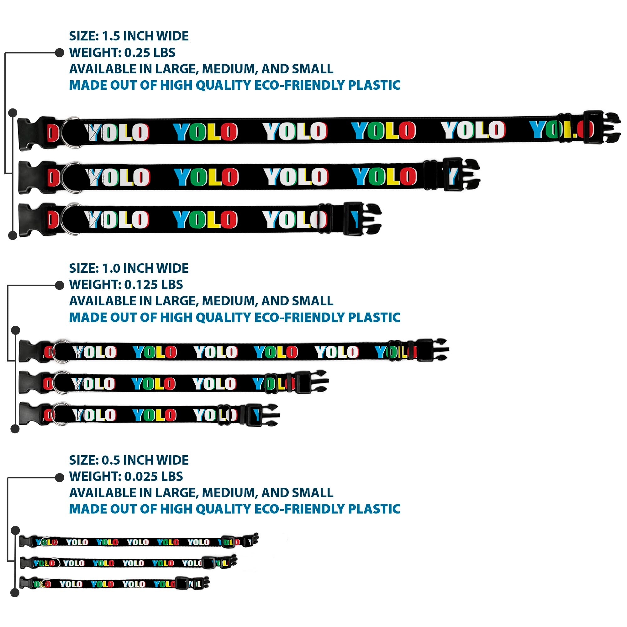Plastic Clip Collar - YOLO Black/Multi Color Plastic Clip Collars Buckle-Down
