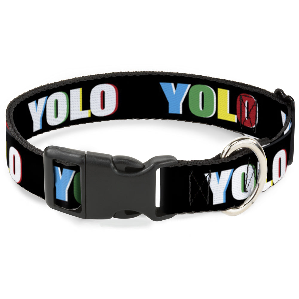 Plastic Clip Collar - YOLO Black/Multi Color Plastic Clip Collars Buckle-Down