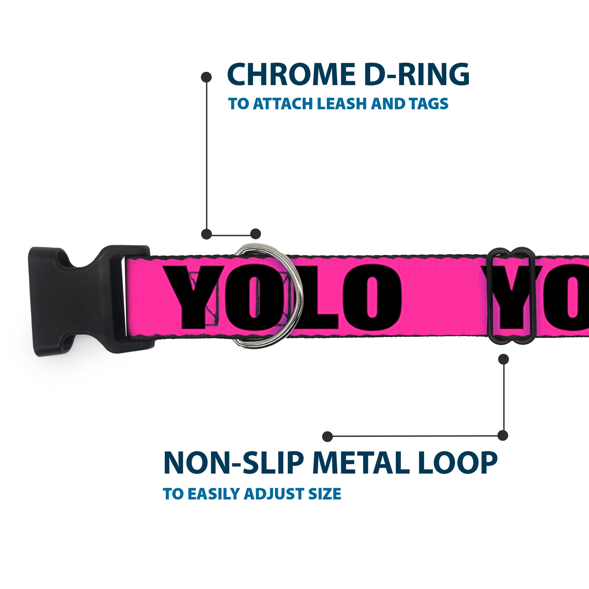 Plastic Clip Collar - YOLO Pink/Black Plastic Clip Collars Buckle-Down