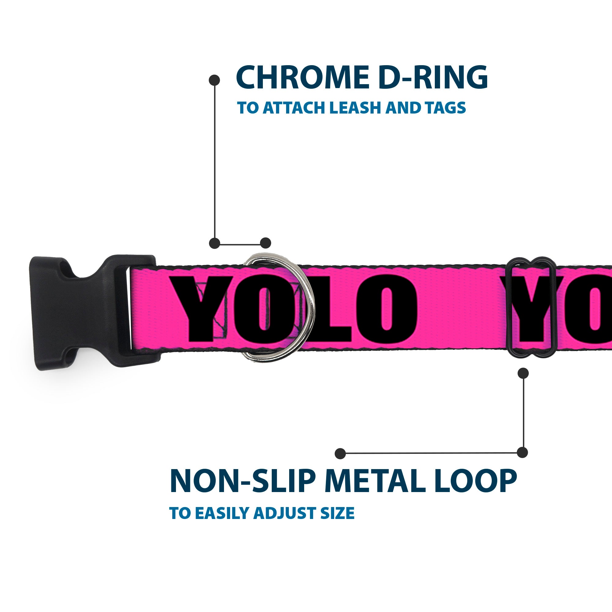 Plastic Clip Collar - YOLO Pink/Black Plastic Clip Collars Buckle-Down