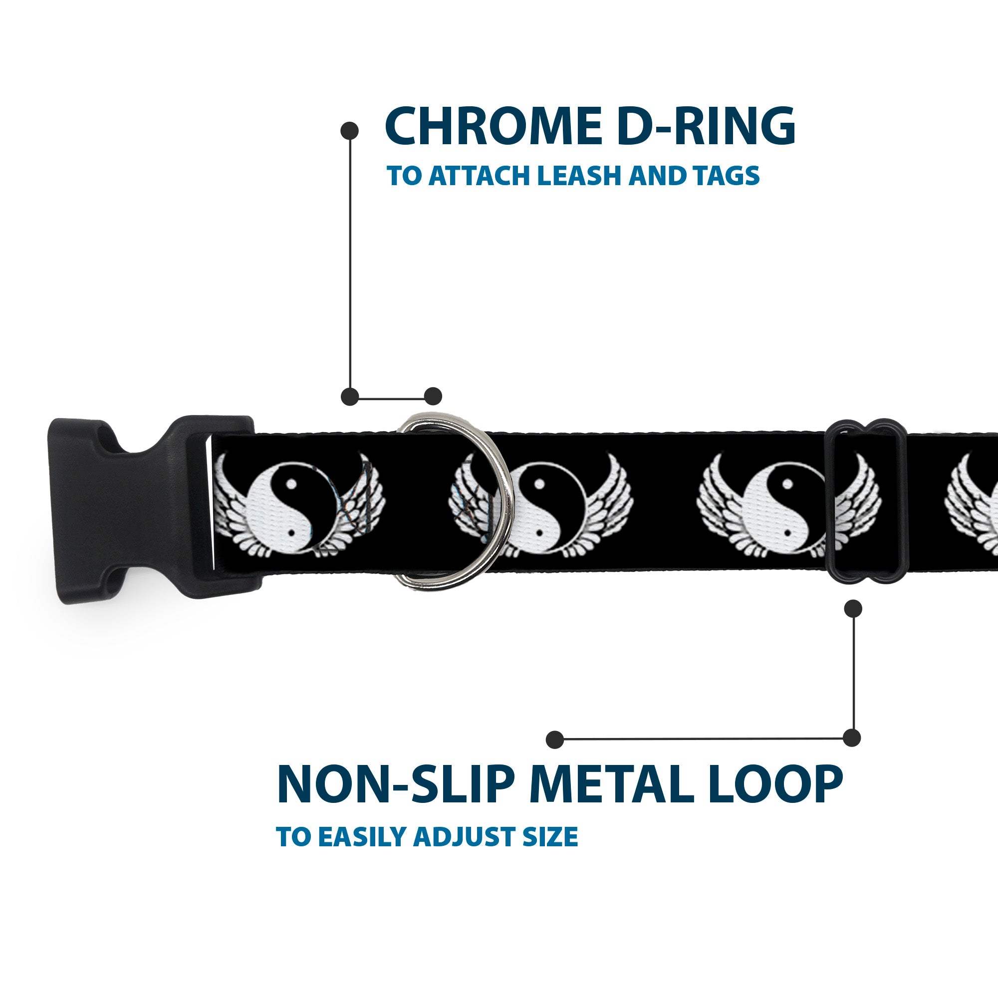 Plastic Clip Collar - Yin Yang w/Wings Black/White Plastic Clip Collars Buckle-Down