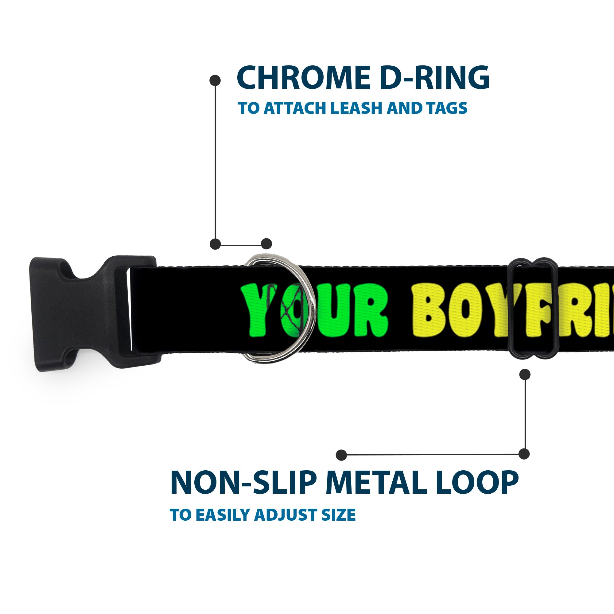 Plastic Clip Collar - YOUR BOYFRIEND LOVES ME w/Kiss Black/Neon Plastic Clip Collars Buckle-Down