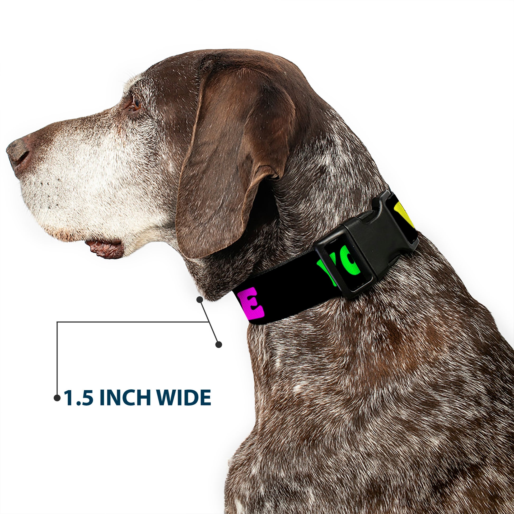 Plastic Clip Collar - YOUR BOYFRIEND LOVES ME w/Kiss Black/Neon Plastic Clip Collars Buckle-Down