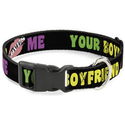 Plastic Clip Collar - YOUR BOYFRIEND LOVES ME w/Kiss Black/Neon Plastic Clip Collars Buckle-Down