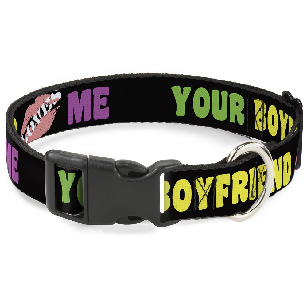 Plastic Clip Collar - YOUR BOYFRIEND LOVES ME w/Kiss Black/Neon Plastic Clip Collars Buckle-Down