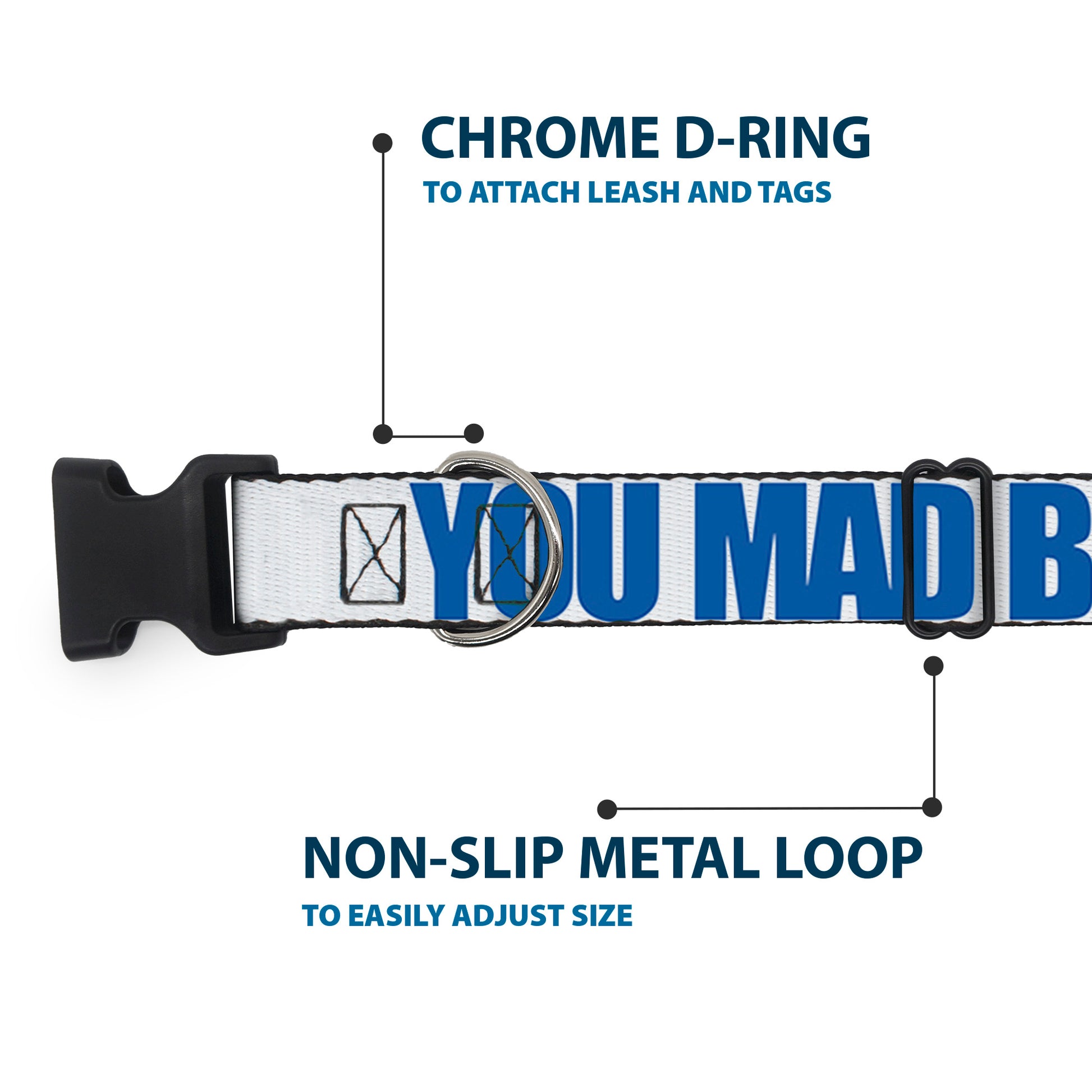 Plastic Clip Collar - YOU MAD BRO White/Royal Plastic Clip Collars Buckle-Down