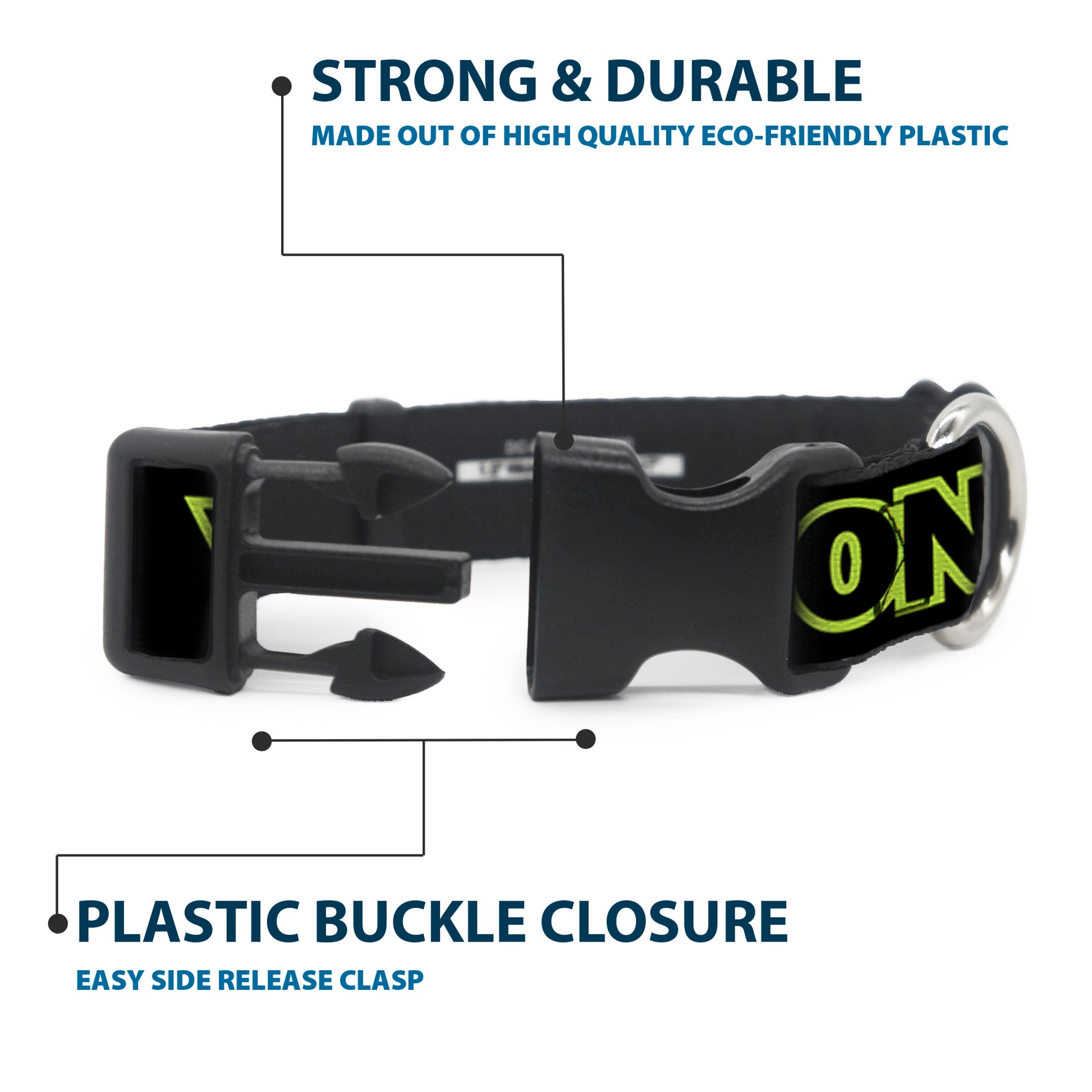 Plastic Clip Collar - YOU ONLY LIVE ONCE Black/Neon Green Plastic Clip Collars Buckle-Down