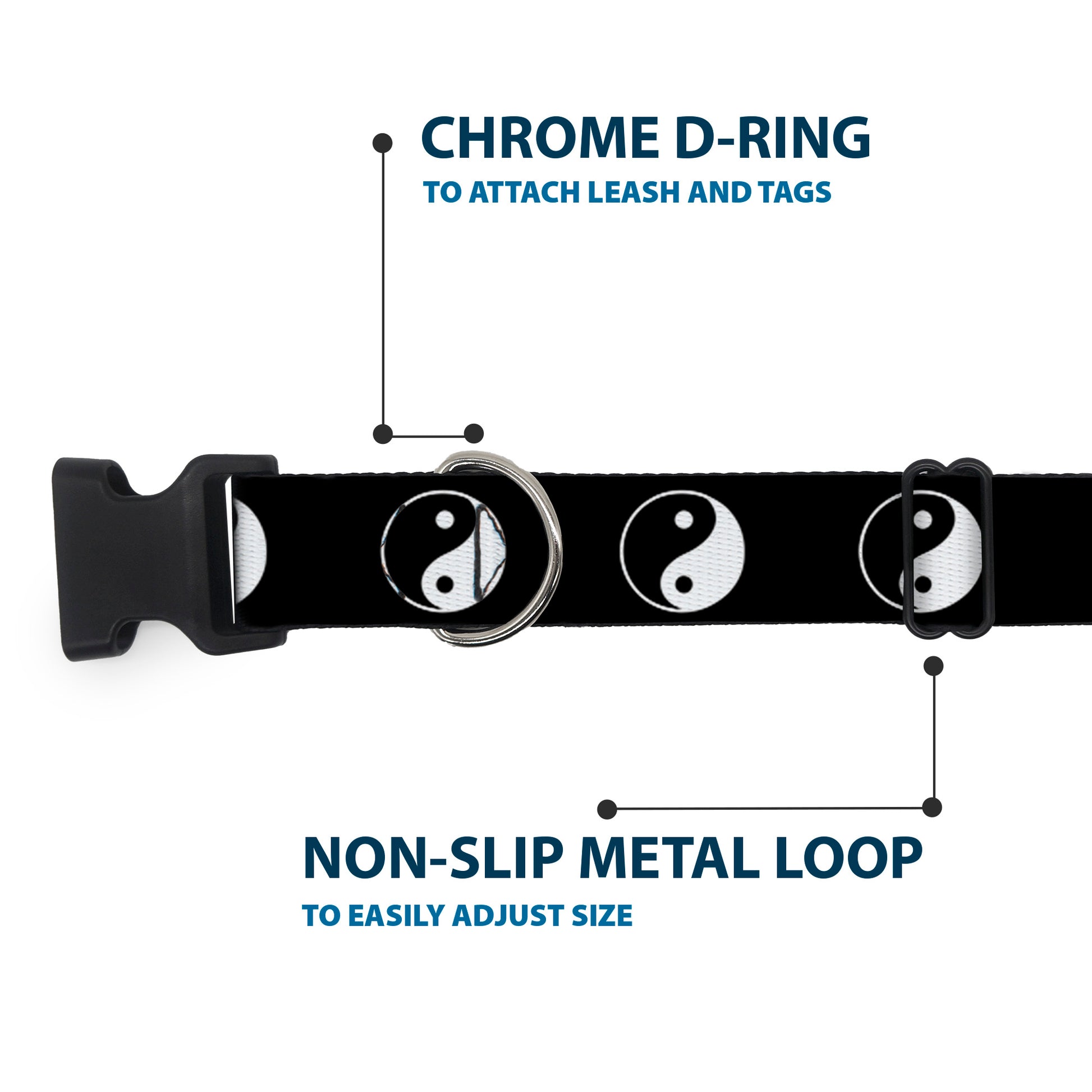 Plastic Clip Collar - Yin Yang Symbol Black/White Plastic Clip Collars Buckle-Down