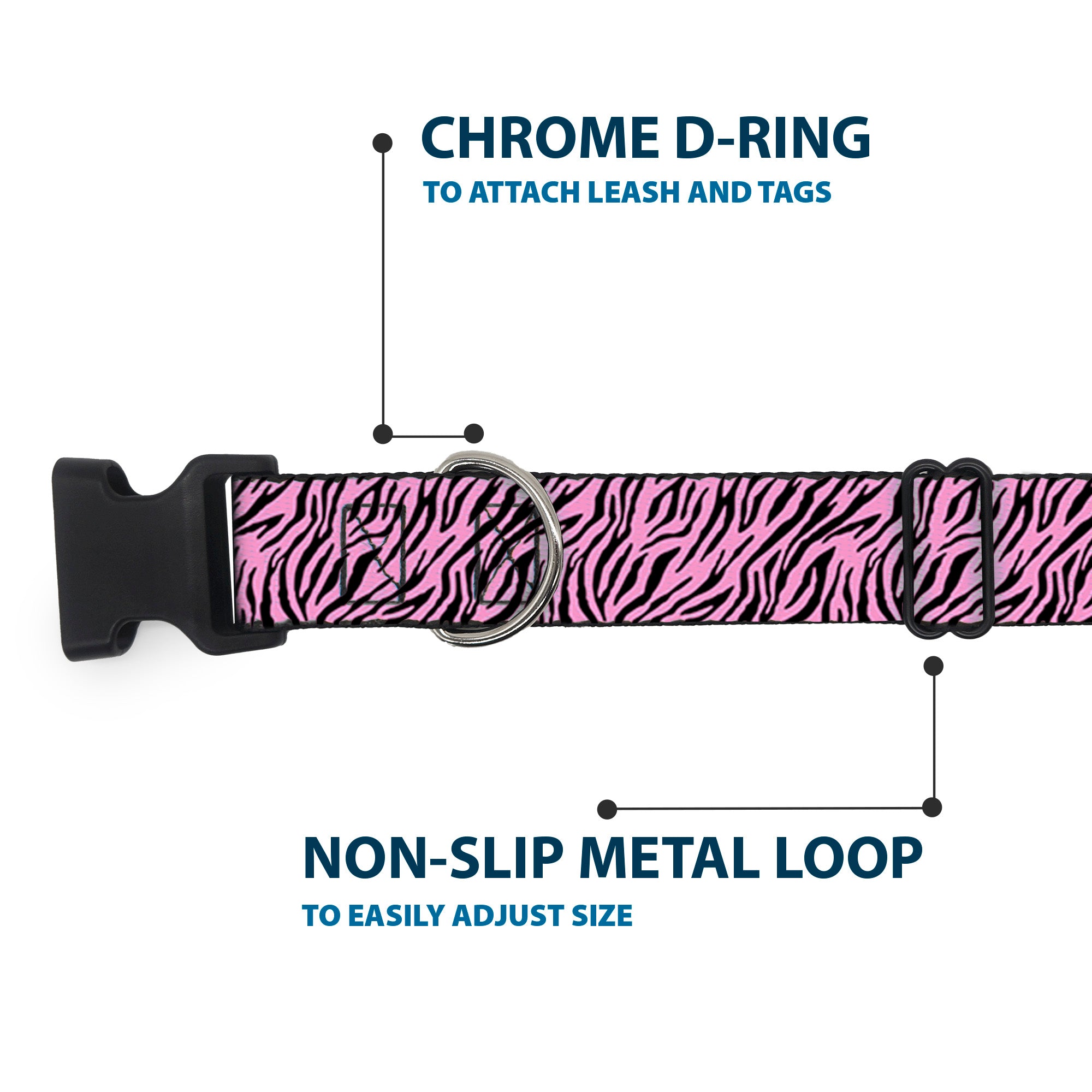 Plastic Clip Collar - Zebra 2 Baby Pink Plastic Clip Collars Buckle-Down