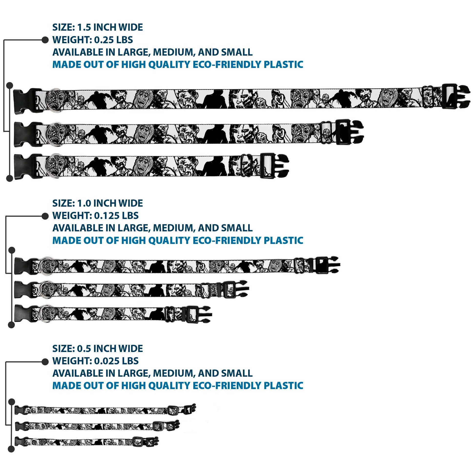 Plastic Clip Collar - Zombies White/Black Plastic Clip Collars Buckle-Down