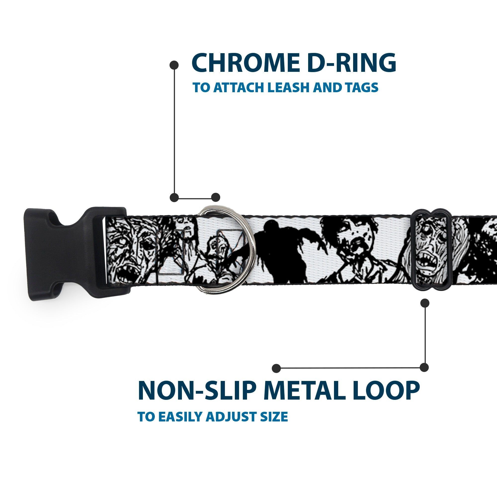 Plastic Clip Collar - Zombies White/Black Plastic Clip Collars Buckle-Down