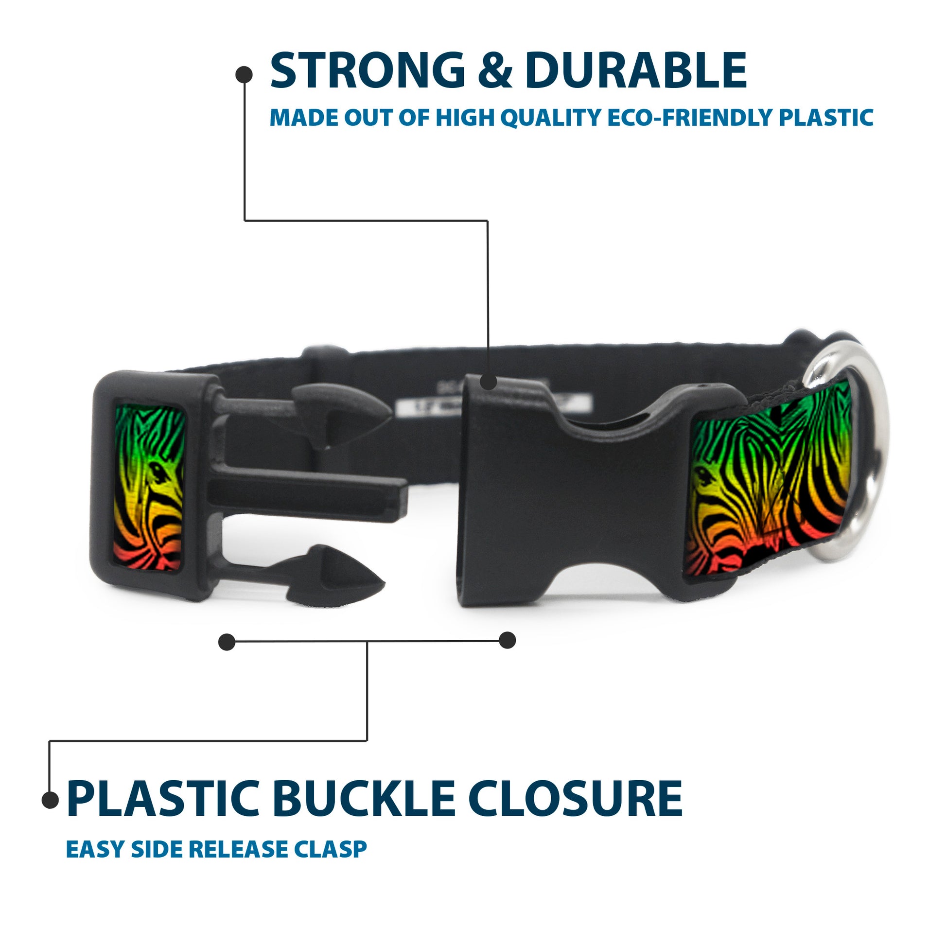 Plastic Clip Collar - Zebra Head Rasta Plastic Clip Collars Buckle-Down