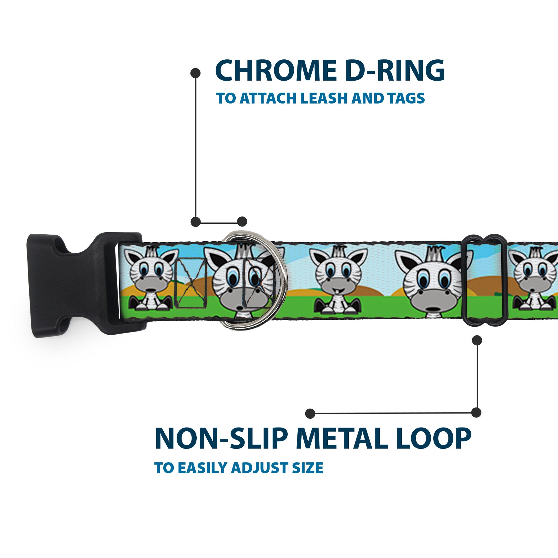 Plastic Clip Collar - Zebra Cartoon Plastic Clip Collars Buckle-Down