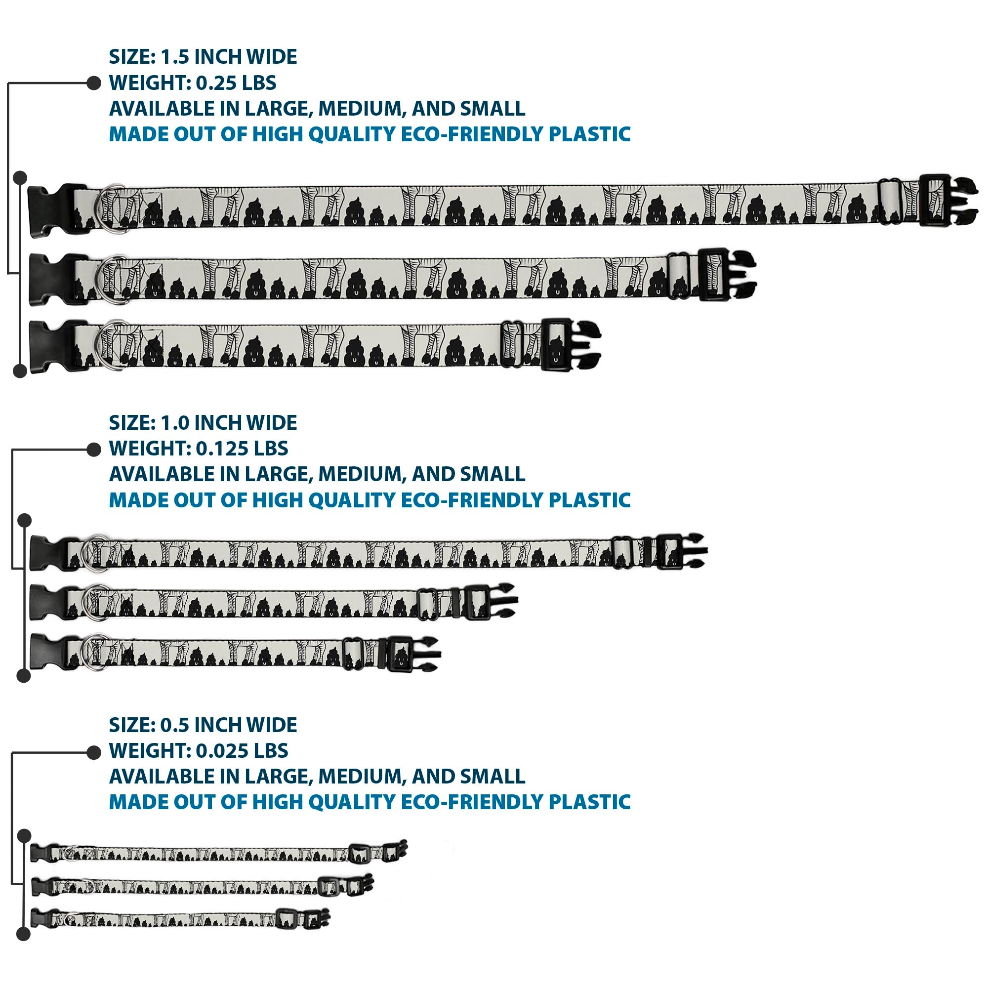 Plastic Clip Collar - Zebra Poops Off-White/Black Plastic Clip Collars Buckle-Down