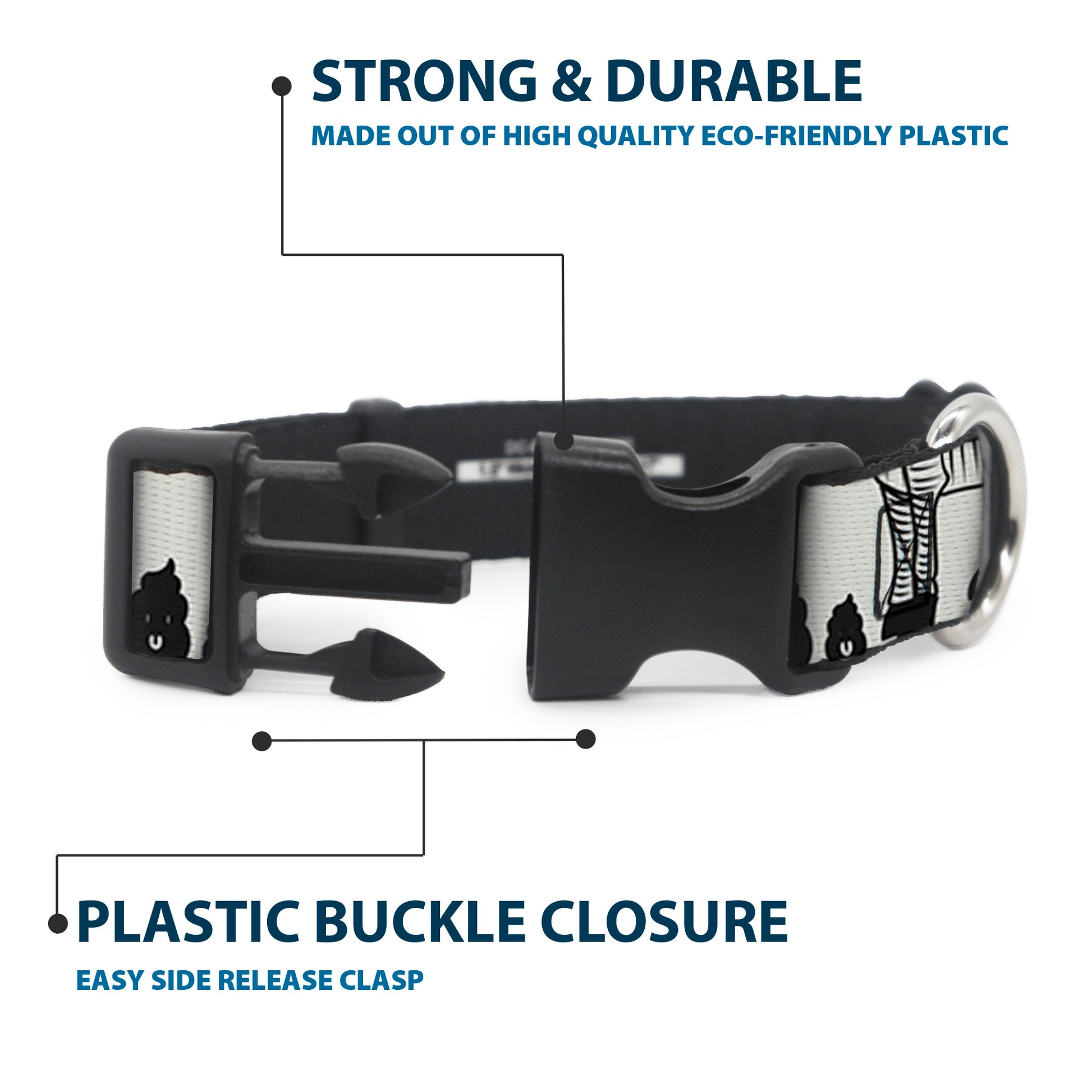 Plastic Clip Collar - Zebra Poops Off-White/Black Plastic Clip Collars Buckle-Down