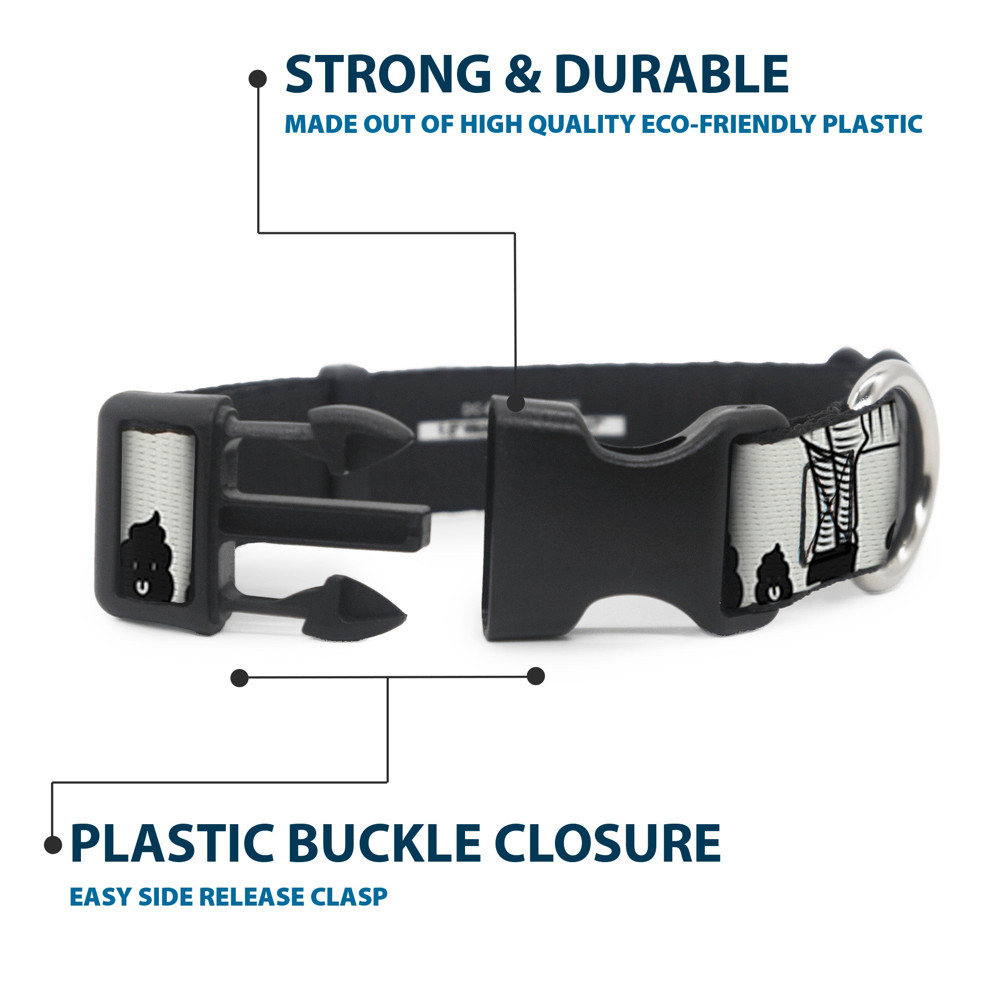 Plastic Clip Collar - Zebra Poops Off-White/Black Plastic Clip Collars Buckle-Down