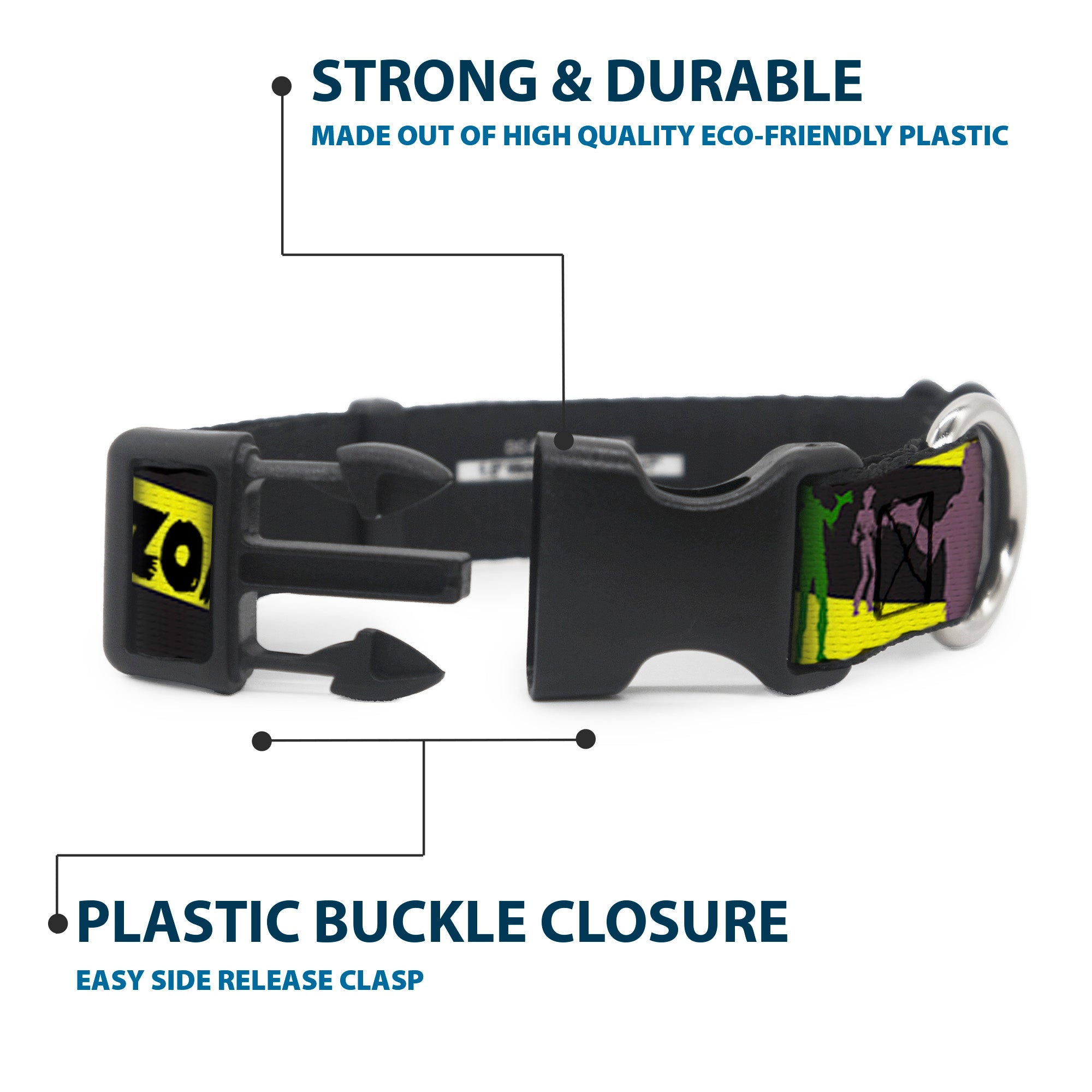 Plastic Clip Collar - Zombies Biohazard Black/Yellow/Green Plastic Clip Collars Buckle-Down