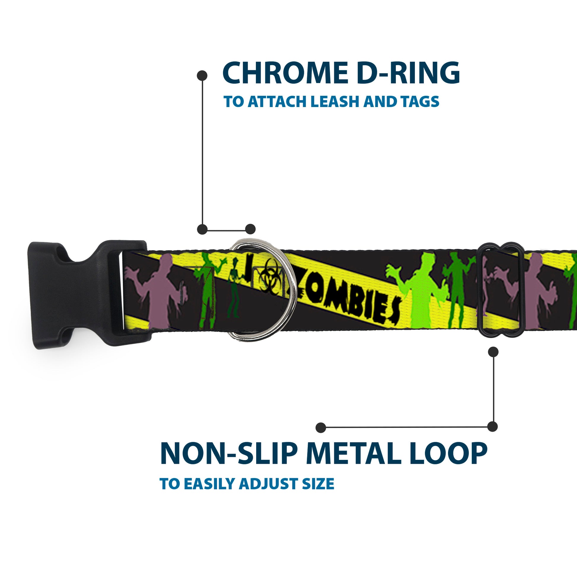 Plastic Clip Collar - Zombies Biohazard Black/Yellow/Green Plastic Clip Collars Buckle-Down