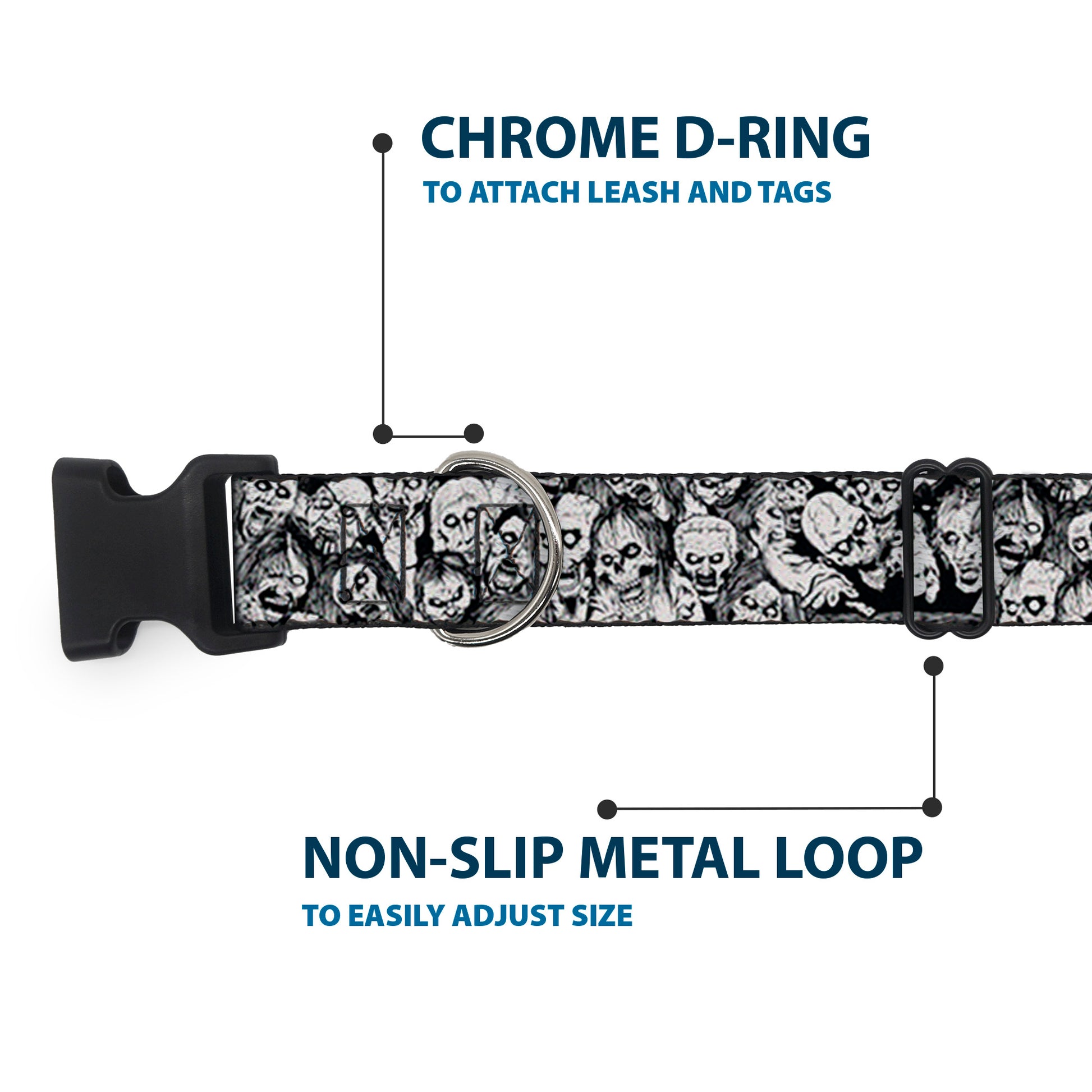 Plastic Clip Collar - Zombie Skulls Sketch Plastic Clip Collars Buckle-Down