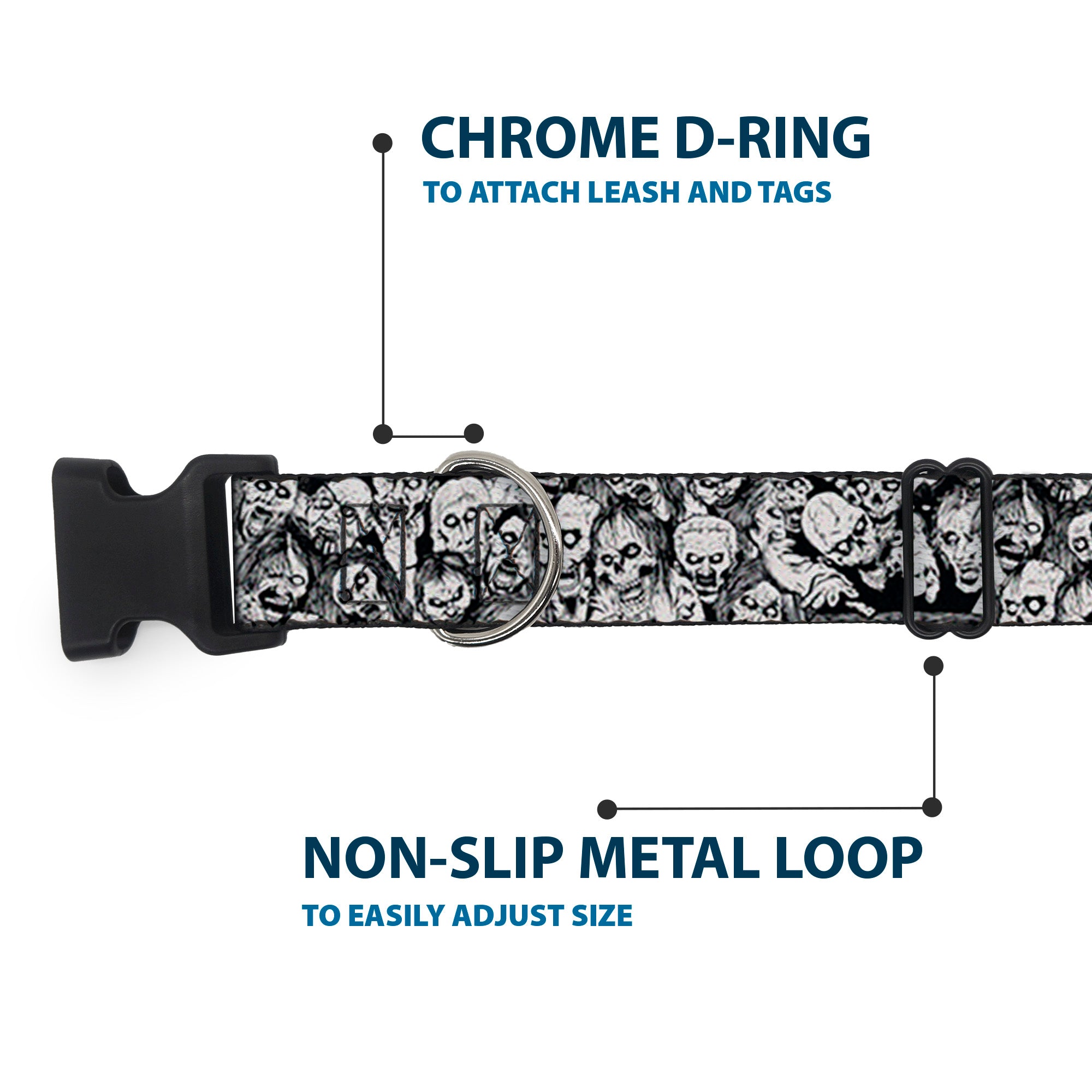 Plastic Clip Collar - Zombie Skulls Sketch Plastic Clip Collars Buckle-Down