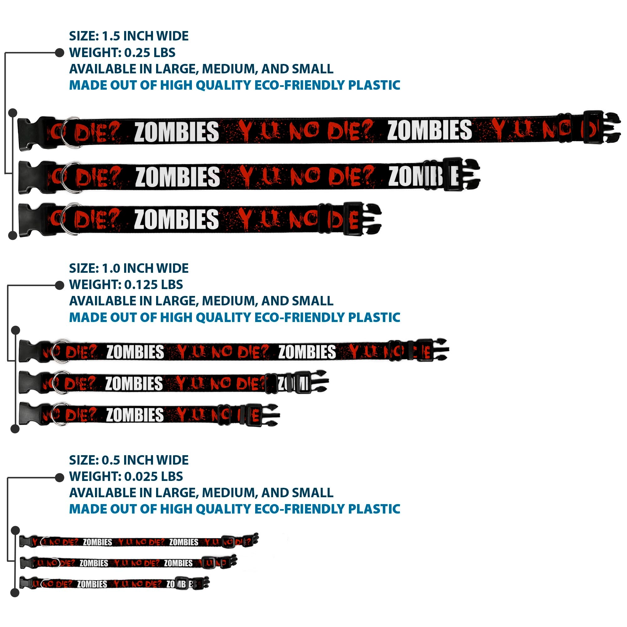 Plastic Clip Collar - Zombies Y U NO DIE Black/White/Red Plastic Clip Collars Buckle-Down