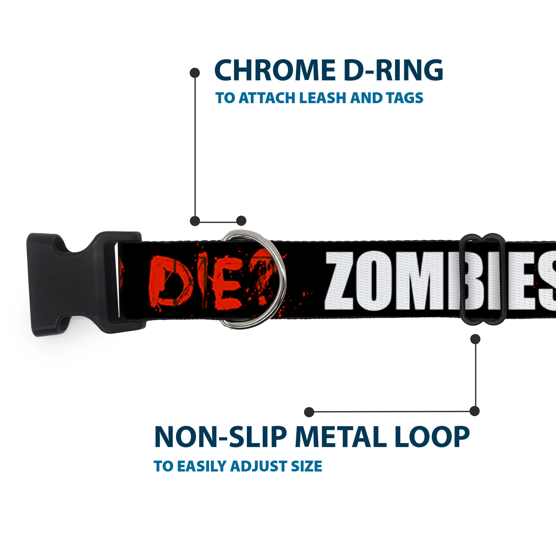 Plastic Clip Collar - Zombies Y U NO DIE Black/White/Red Plastic Clip Collars Buckle-Down