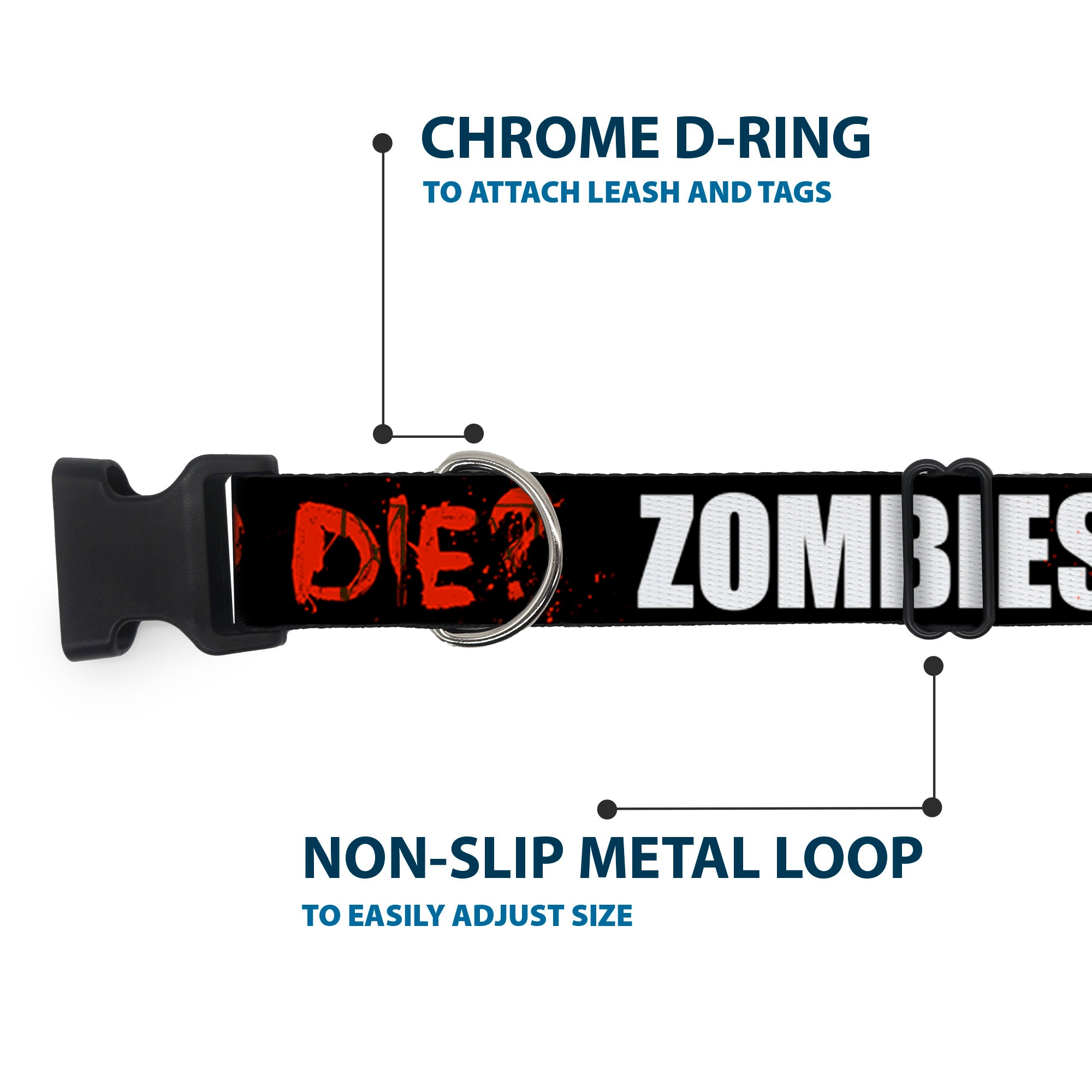 Plastic Clip Collar - Zombies Y U NO DIE Black/White/Red Plastic Clip Collars Buckle-Down