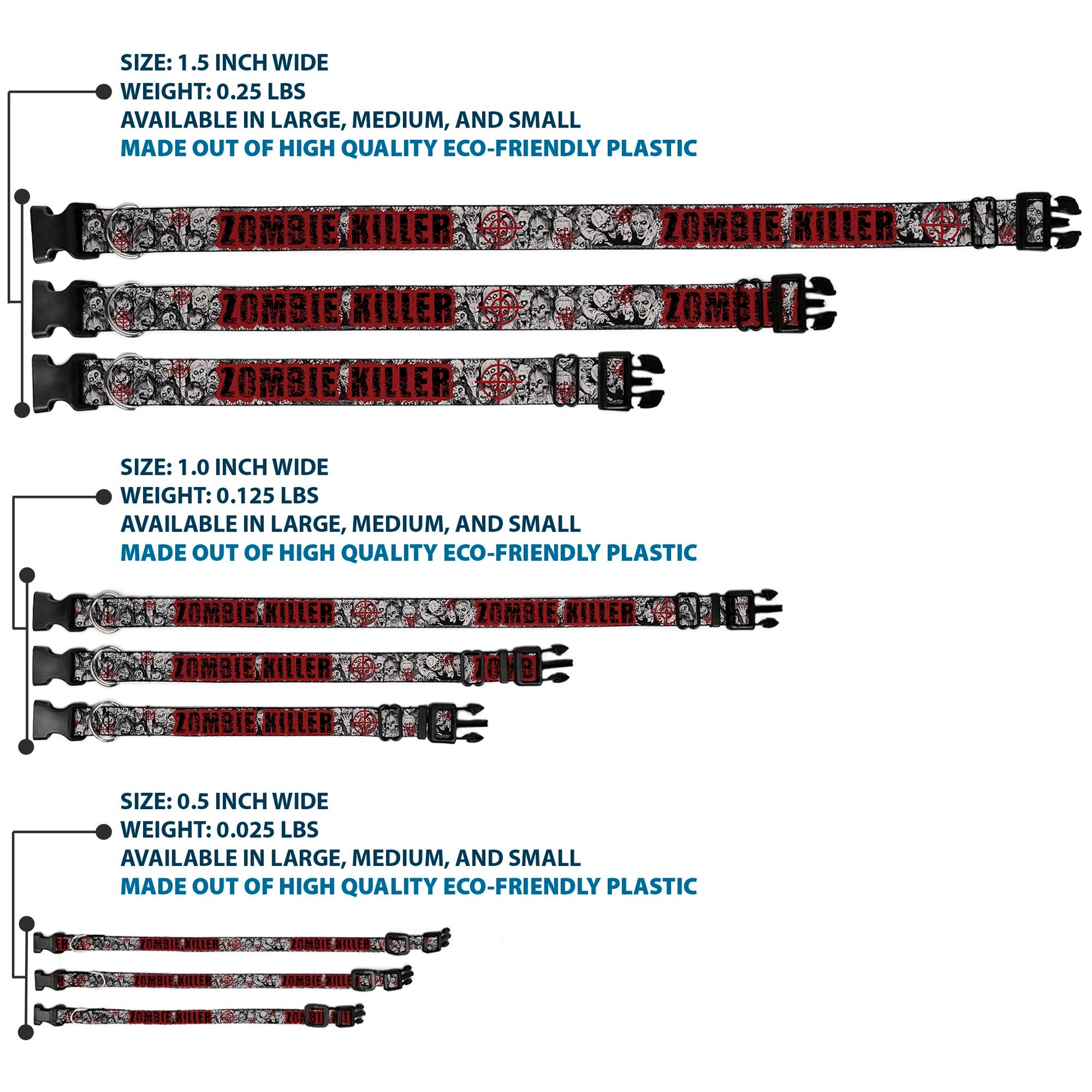Plastic Clip Collar - ZOMBIE KILLER w/Stacked Zombies Sketch Plastic Clip Collars Buckle-Down