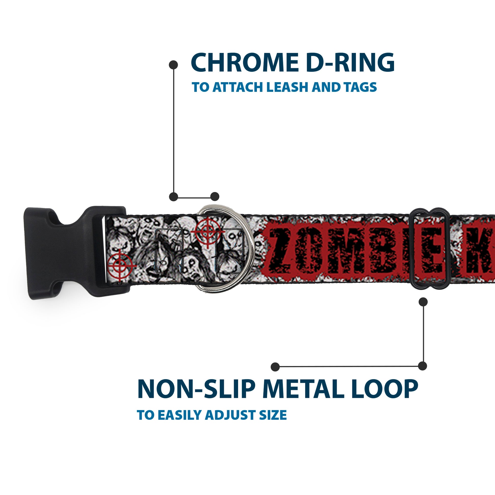 Plastic Clip Collar - ZOMBIE KILLER w/Stacked Zombies Sketch Plastic Clip Collars Buckle-Down