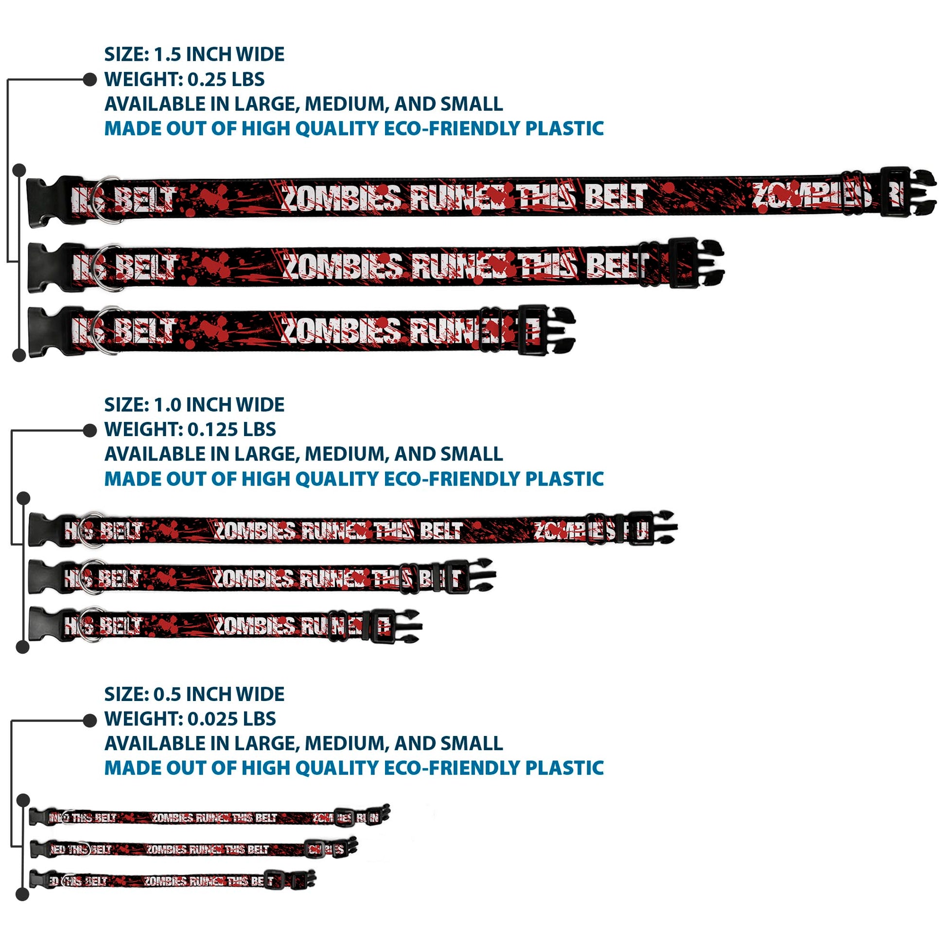 Plastic Clip Collar - ZOMBIES RUINED THIS BELT Black/White/Red Splatter Plastic Clip Collars Buckle-Down