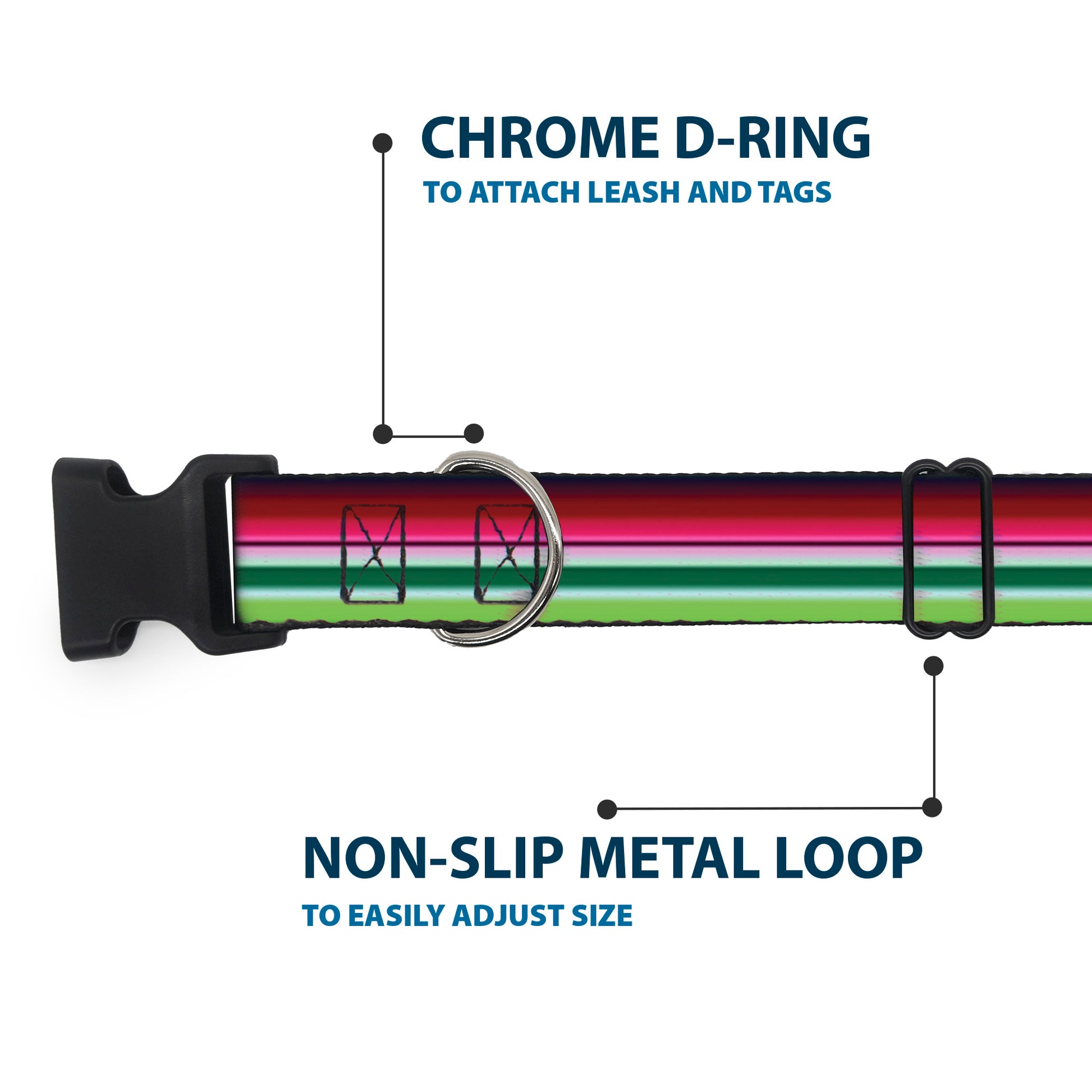 Plastic Clip Collar - Zarape1 Horizontal Red/White/Green Plastic Clip Collars Buckle-Down