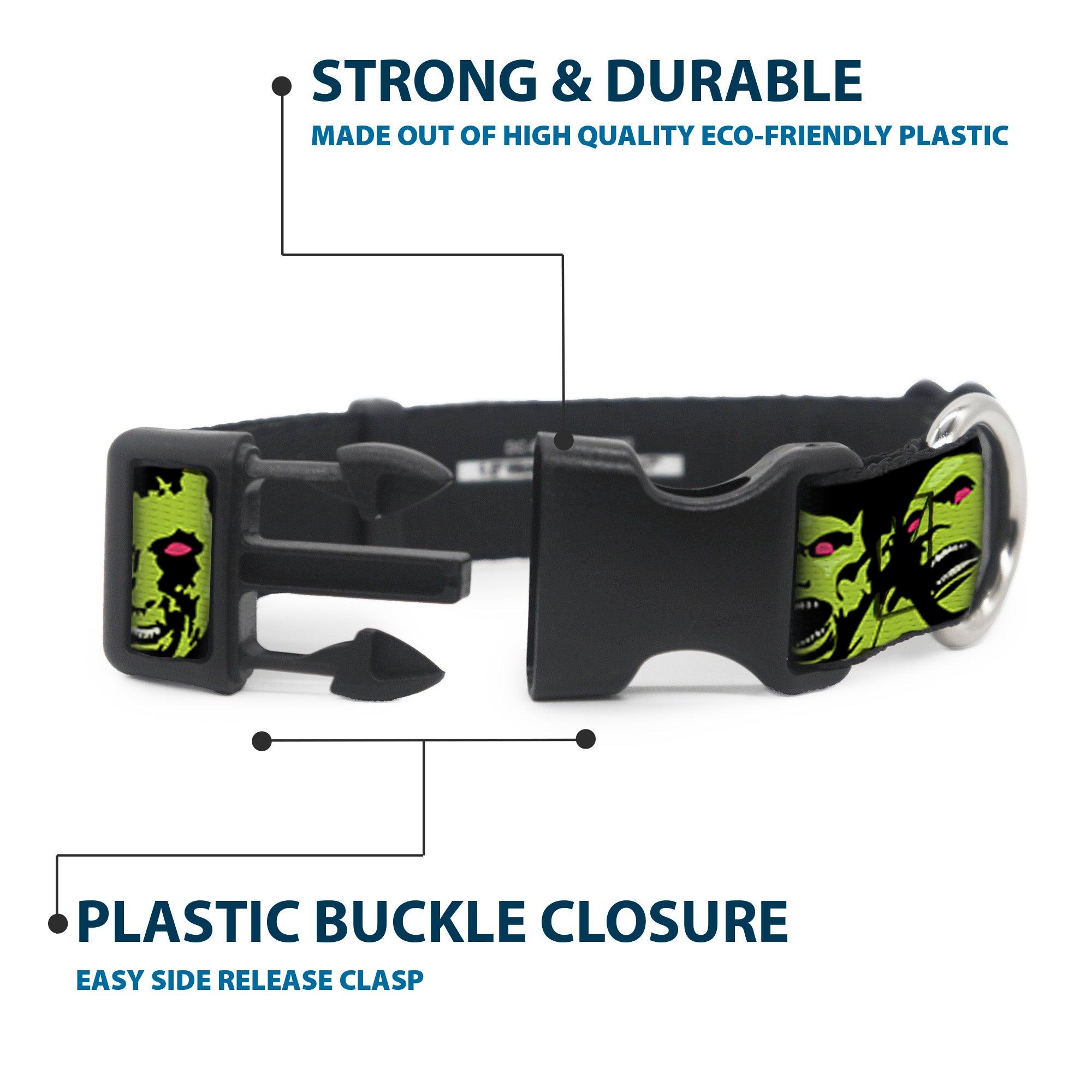 Plastic Clip Collar - Zombie Expressions Black/Green/Red Plastic Clip Collars Buckle-Down