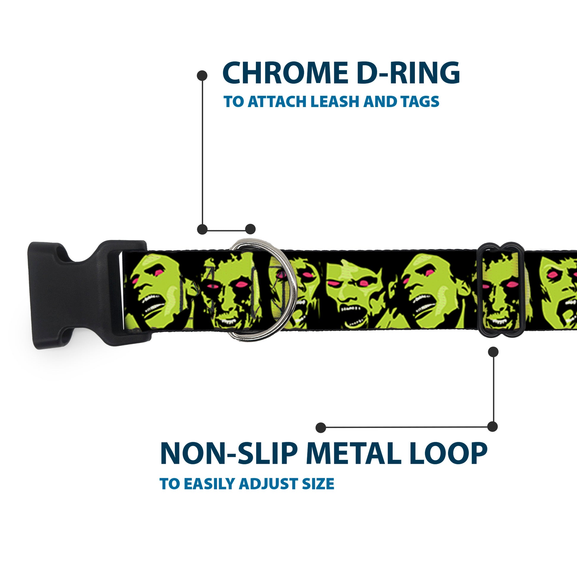 Plastic Clip Collar - Zombie Expressions Black/Green/Red Plastic Clip Collars Buckle-Down