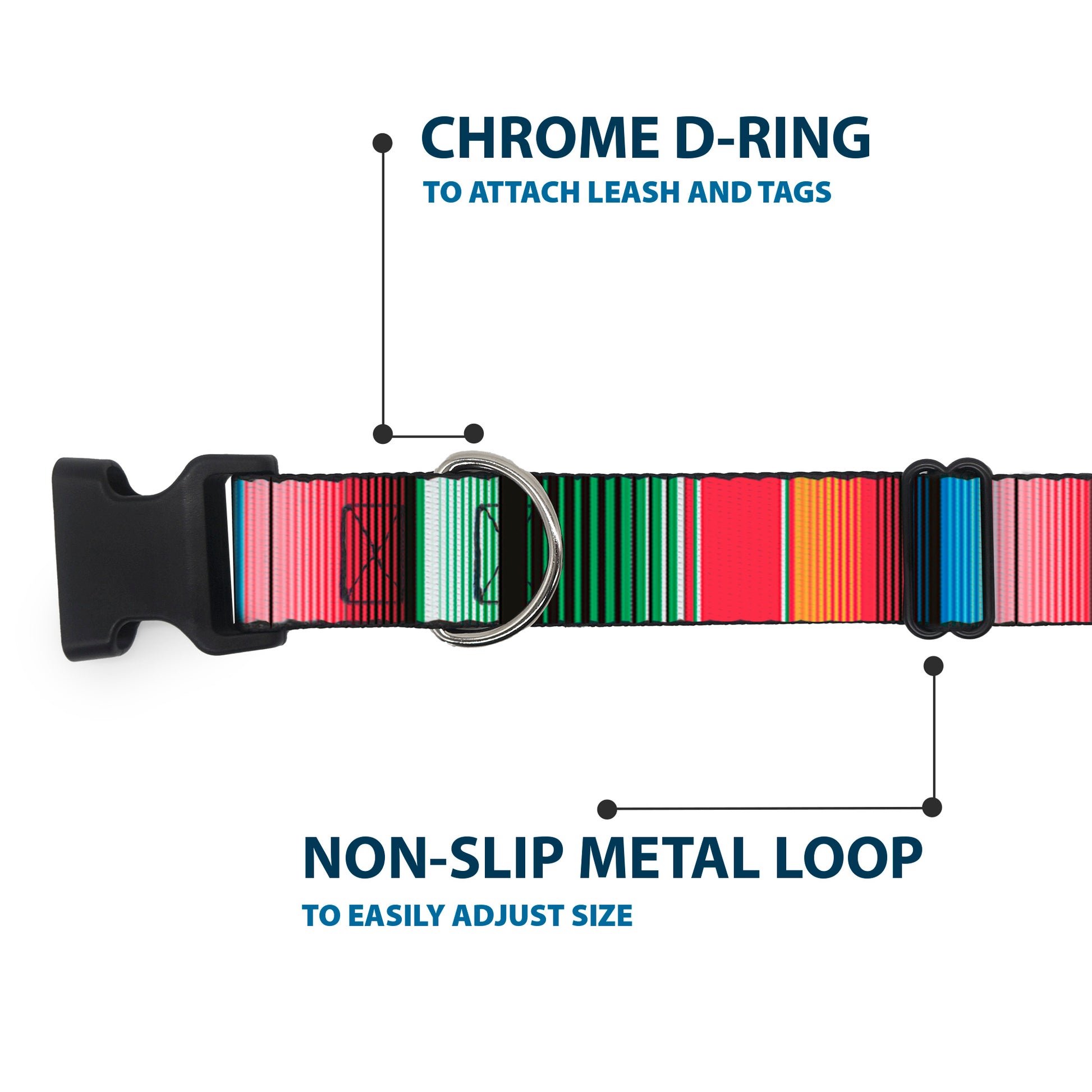 Plastic Clip Collar - Zarape5 Vertical Multi Color Stripe Plastic Clip Collars Buckle-Down