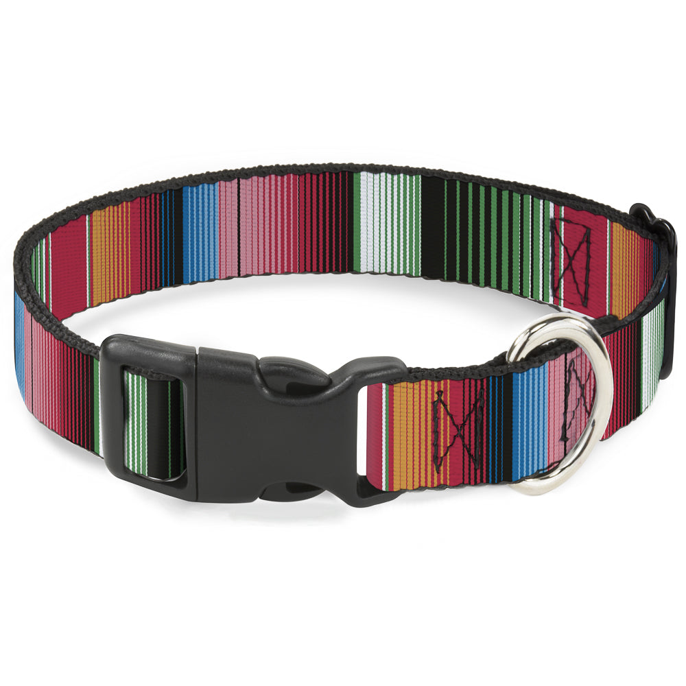 Plastic Clip Collar - Zarape5 Vertical Multi Color Stripe Plastic Clip Collars Buckle-Down