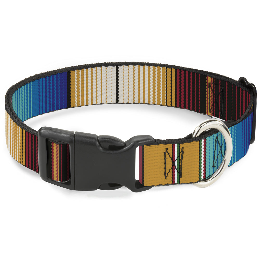 Plastic Clip Collar - Zarape6 Vertical Stripe Gold/Blues/Black/Red Plastic Clip Collars Buckle-Down