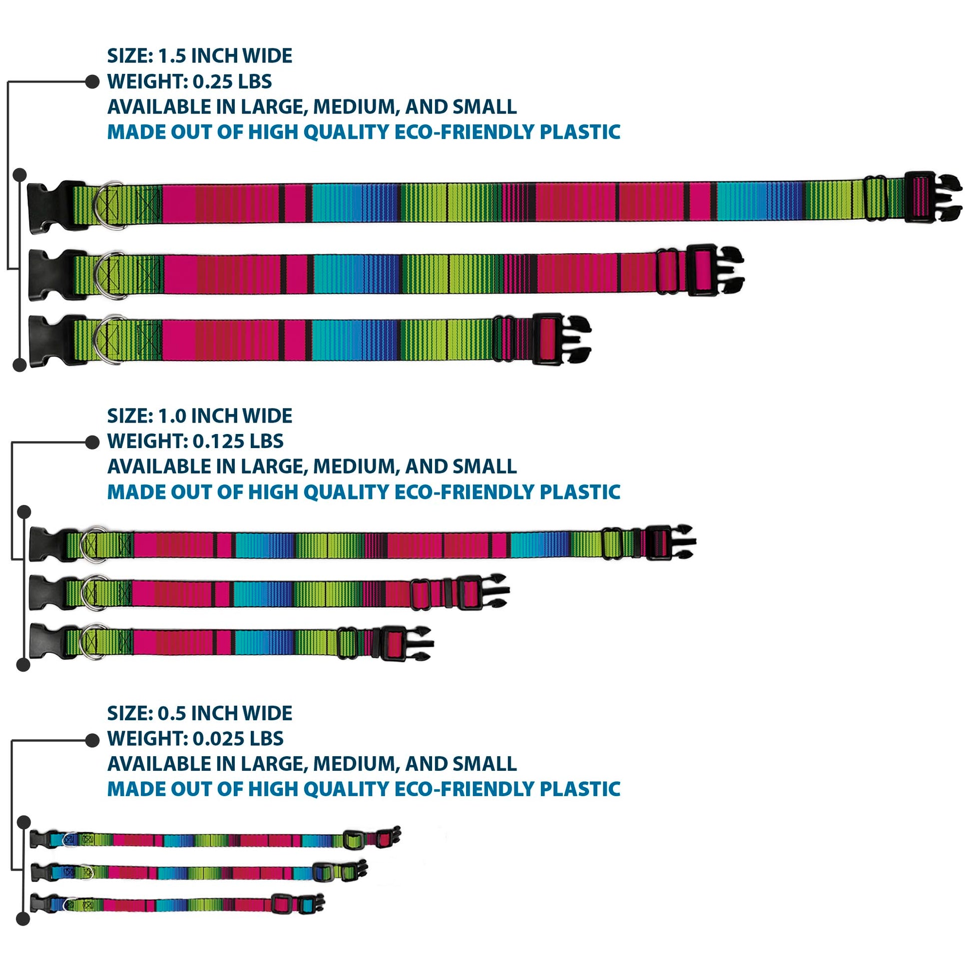 Plastic Clip Collar - Zarape7 Vertical Pinks/Blues/Greens/Black Plastic Clip Collars Buckle-Down