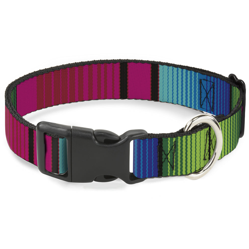 Plastic Clip Collar - Zarape7 Vertical Pinks/Blues/Greens/Black Plastic Clip Collars Buckle-Down