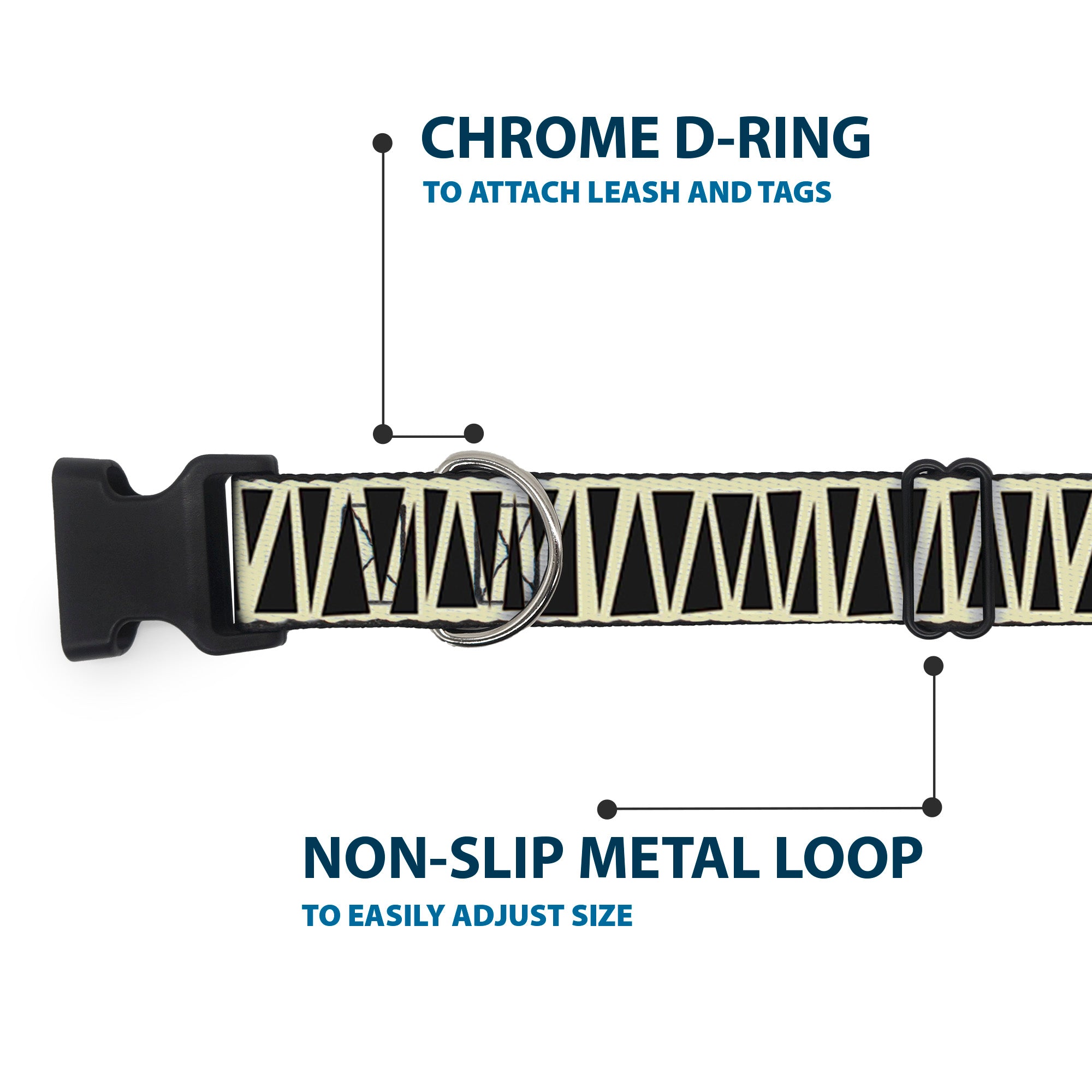 Plastic Clip Collar - Zig Zag Doodle Cream/Black Plastic Clip Collars Buckle-Down