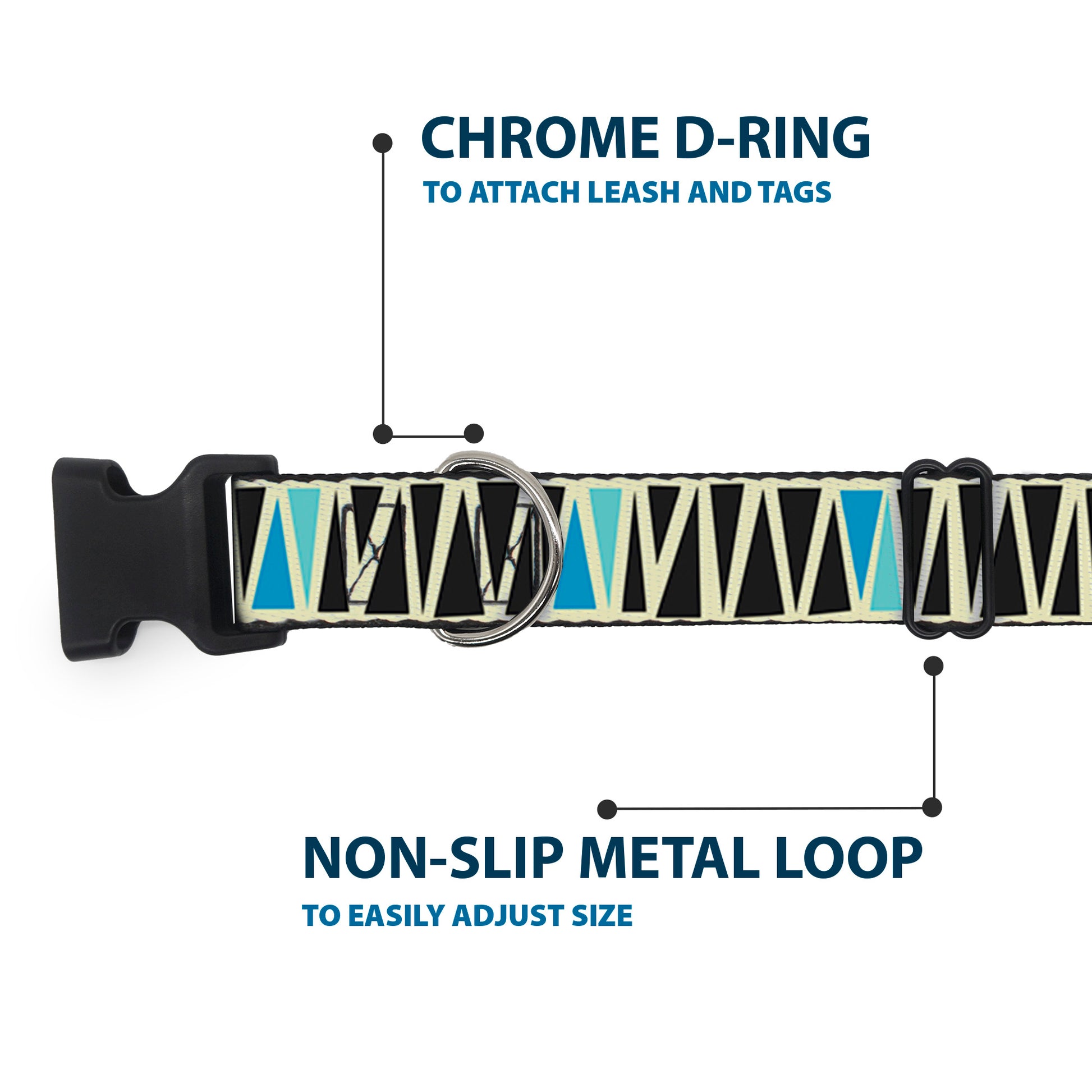 Plastic Clip Collar - Zig Zag Doodle Cream/Black/Blues Plastic Clip Collars Buckle-Down