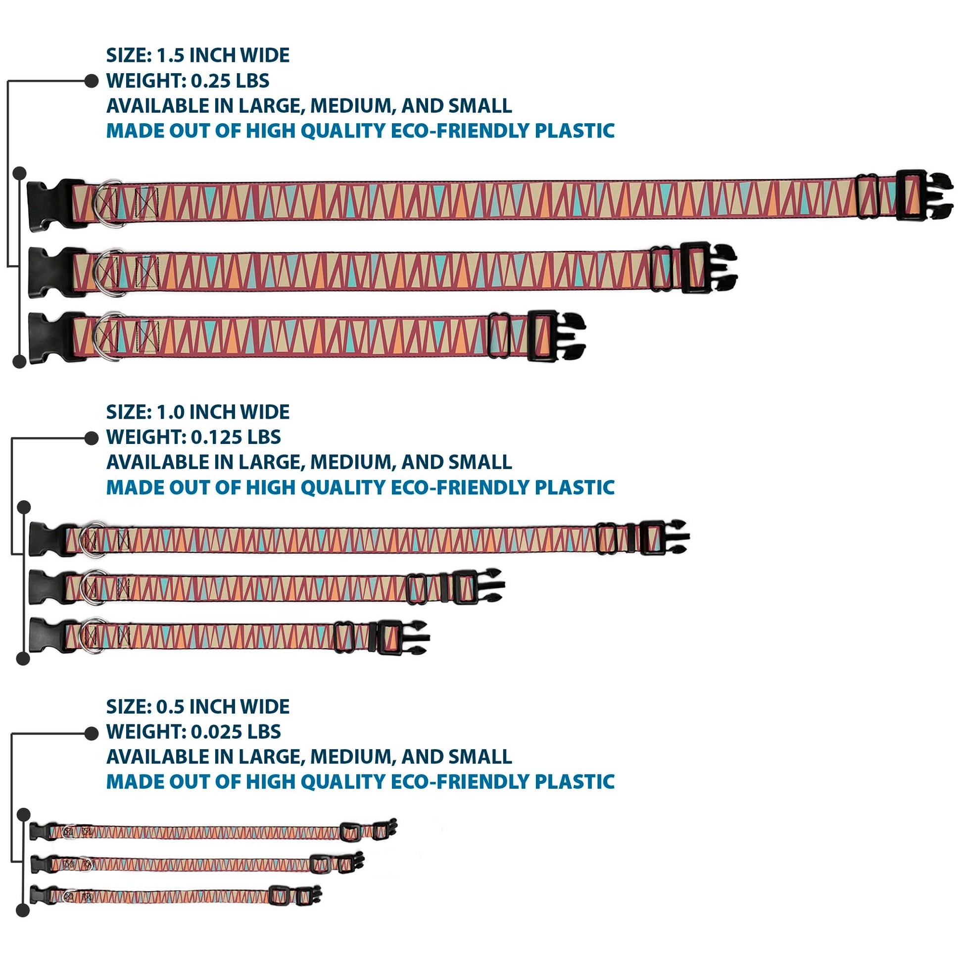 Plastic Clip Collar - Zig Zag Doodle Red/Tan/Blues/Orange Plastic Clip Collars Buckle-Down