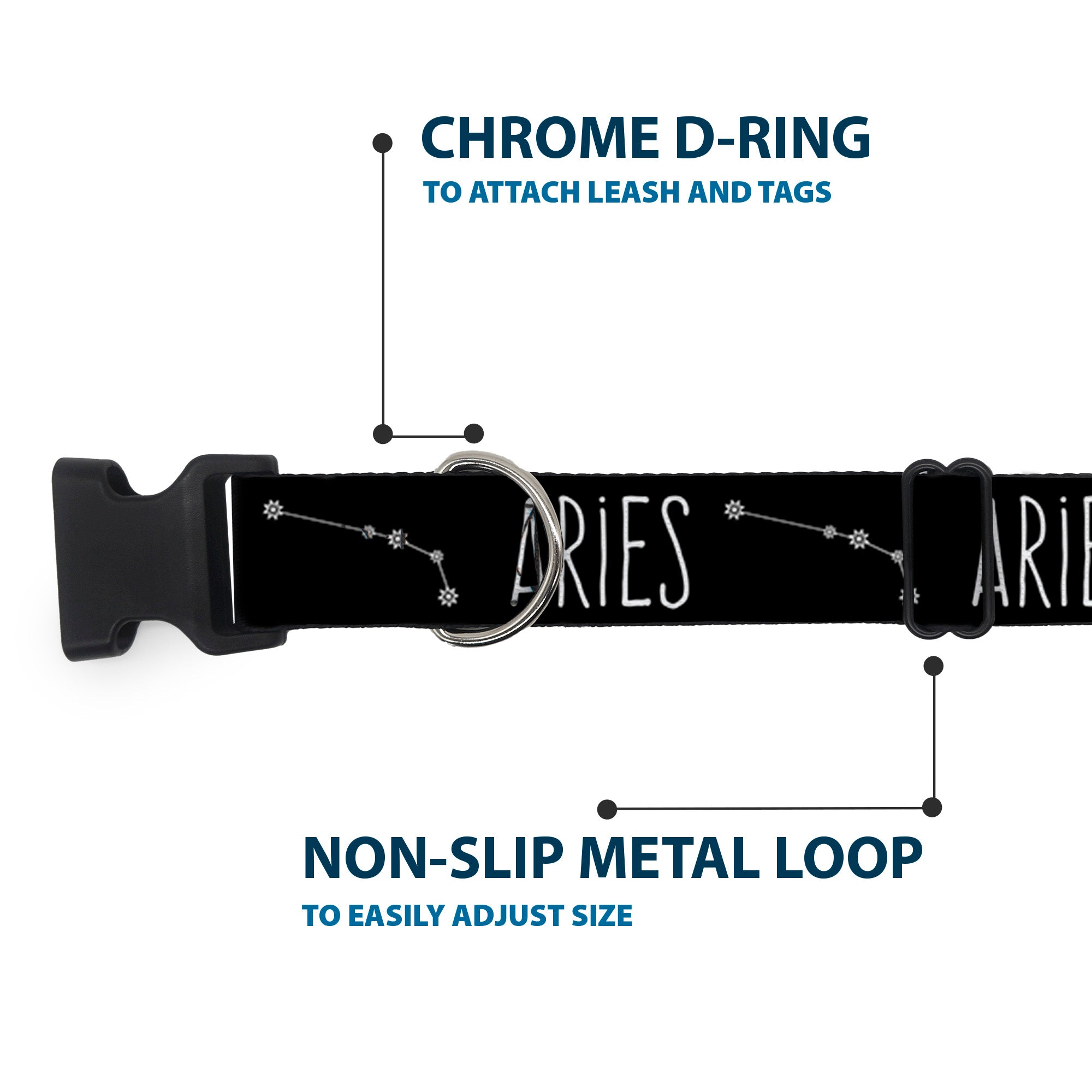 Plastic Clip Collar - Zodiac ARIES/Constellation Black/White Plastic Clip Collars Buckle-Down