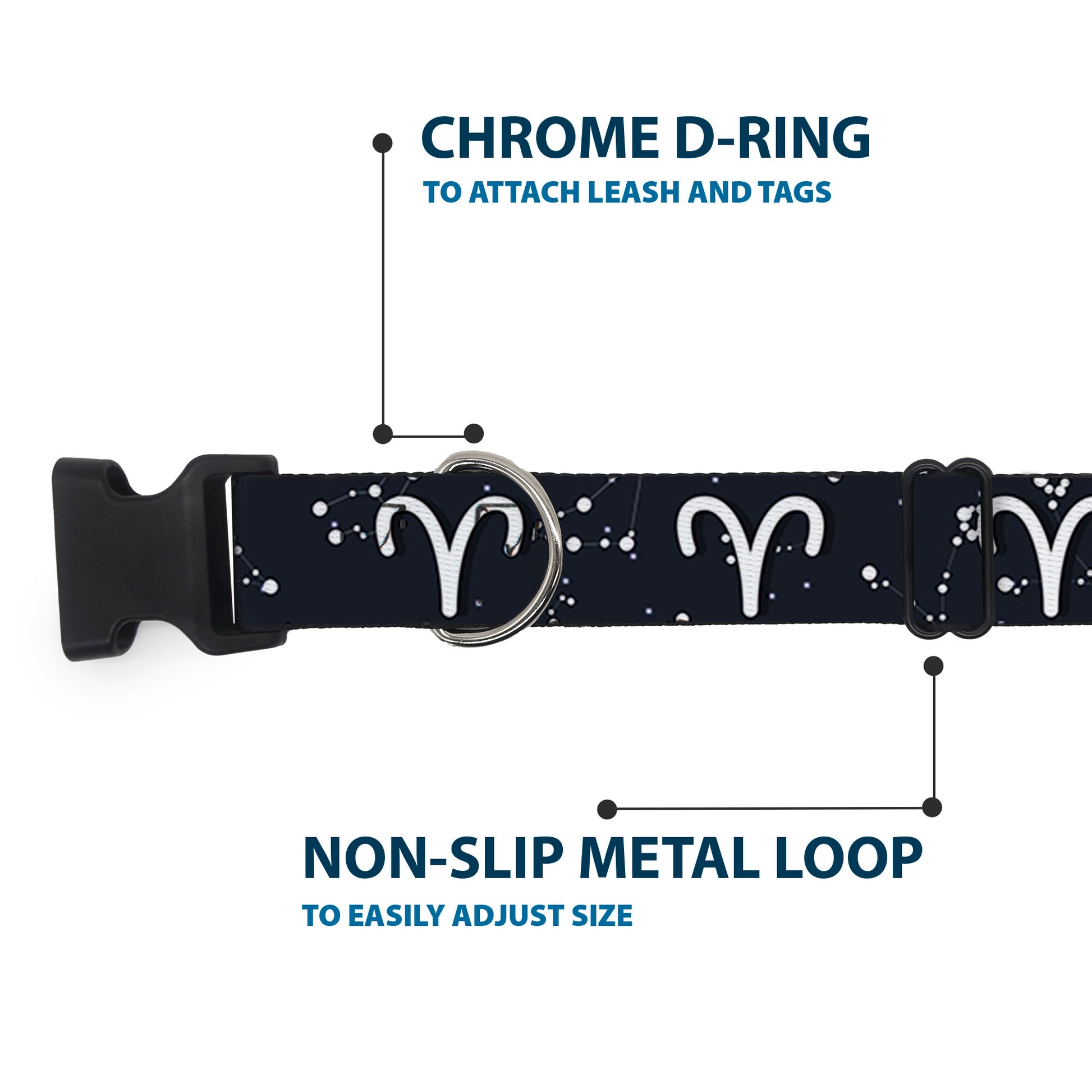 Plastic Clip Collar - Zodiac Aries Symbol/Constellations Black/White Plastic Clip Collars Buckle-Down