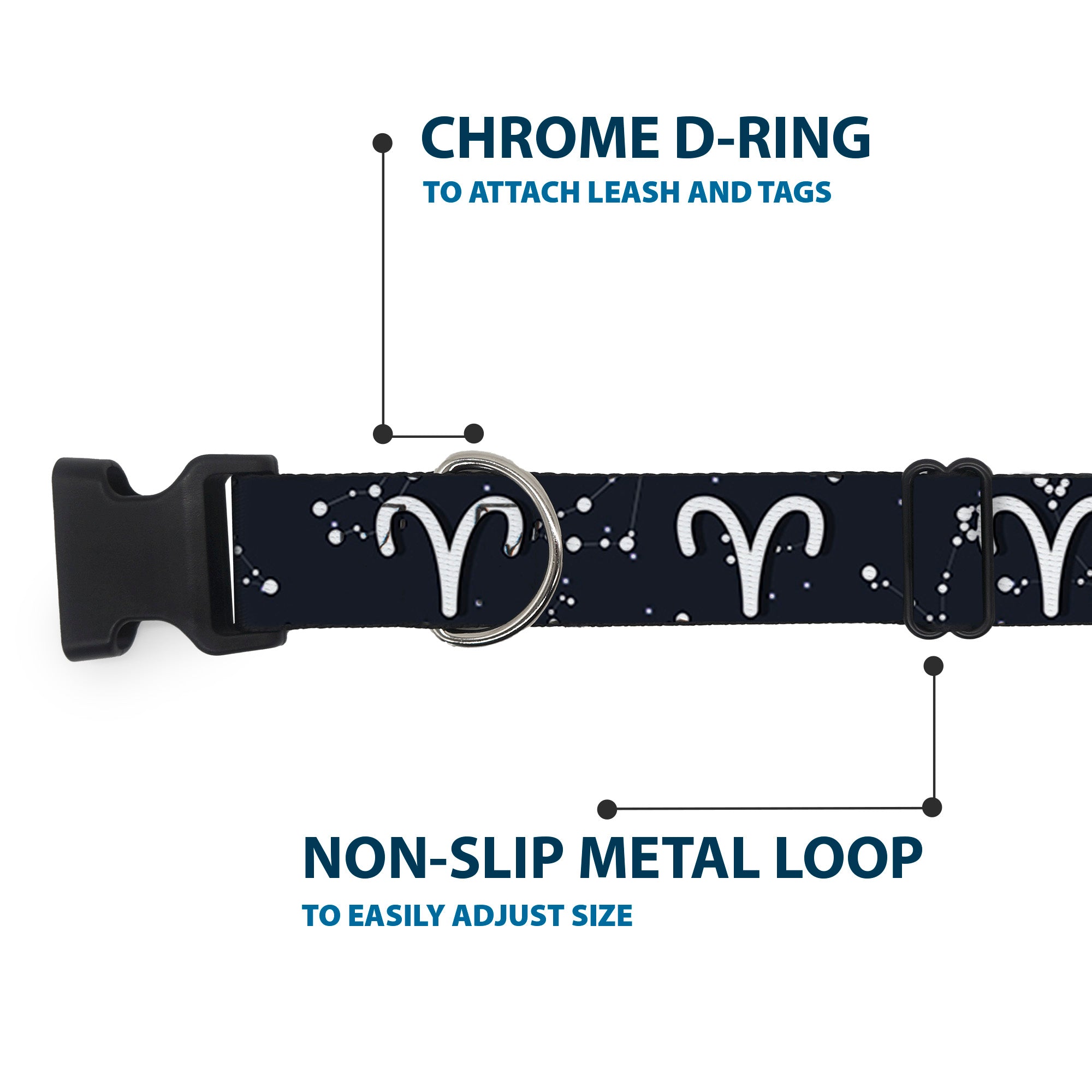 Plastic Clip Collar - Zodiac Aries Symbol/Constellations Black/White Plastic Clip Collars Buckle-Down
