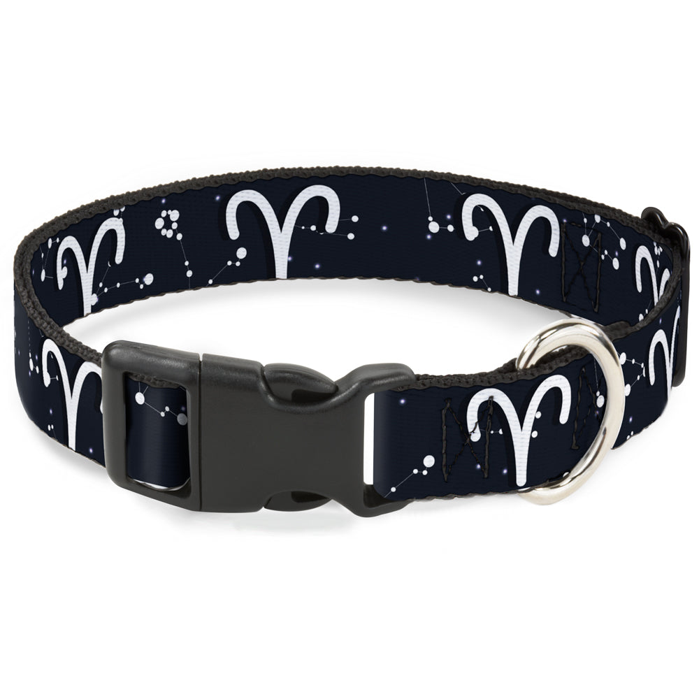Plastic Clip Collar - Zodiac Aries Symbol/Constellations Black/White Plastic Clip Collars Buckle-Down