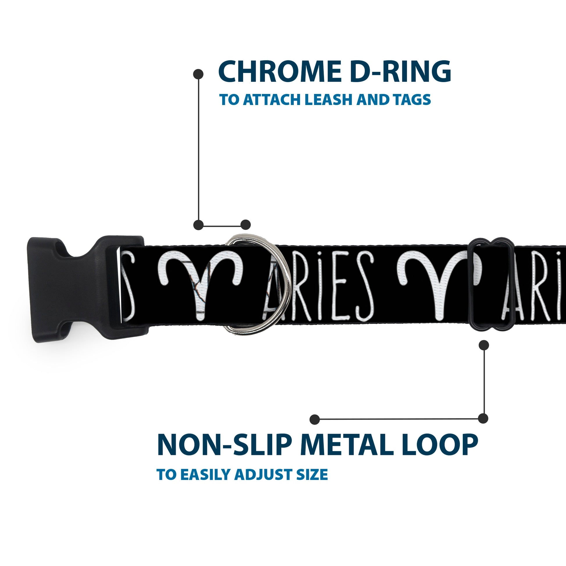 Plastic Clip Collar - Zodiac ARIES/Symbol Black/White Plastic Clip Collars Buckle-Down